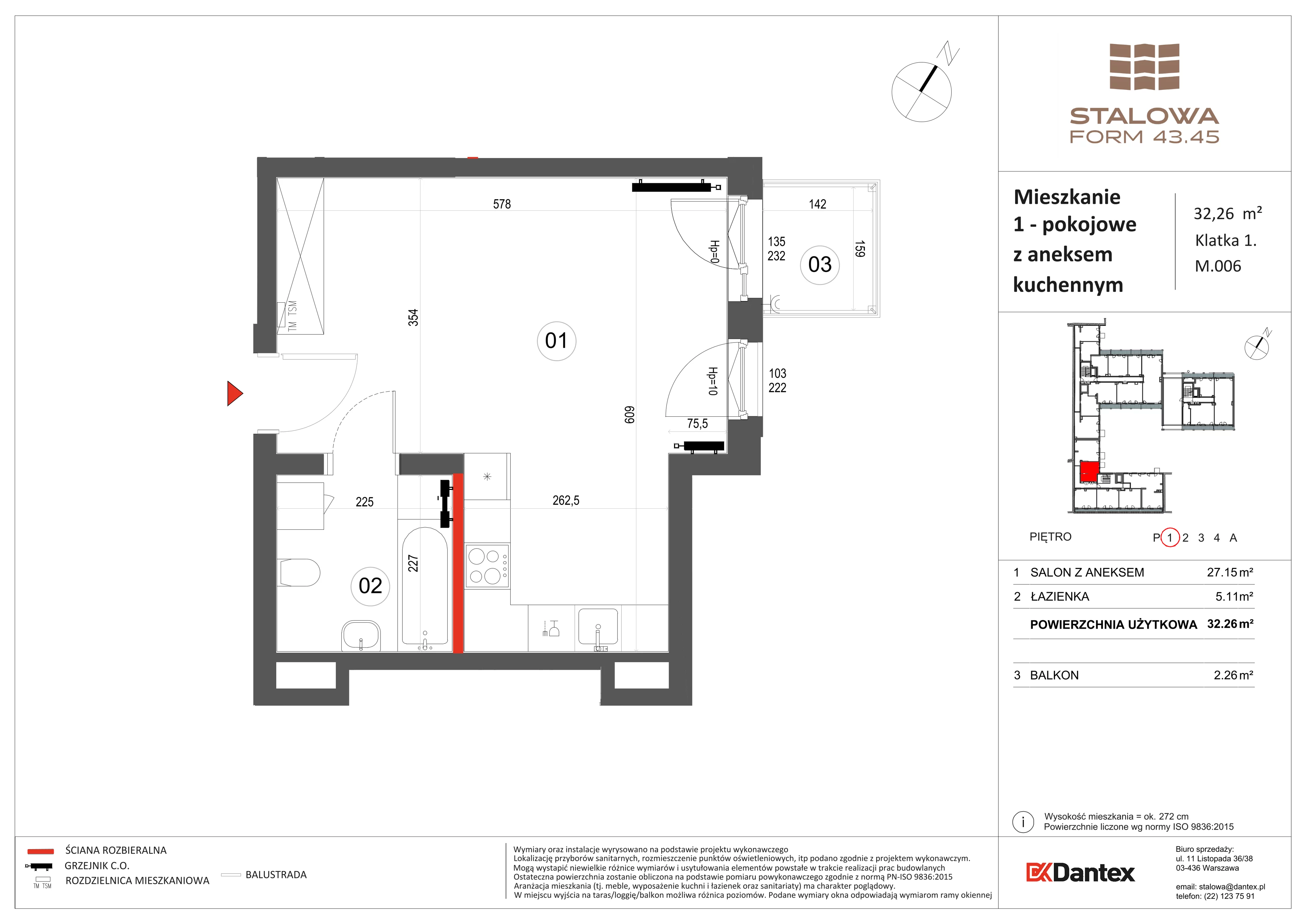 1 pokój, mieszkanie 32,26 m², piętro 1, oferta nr 1/M006, Stalowa Form 43.45, Warszawa, Praga Północ, Nowa Praga, ul. Stalowa