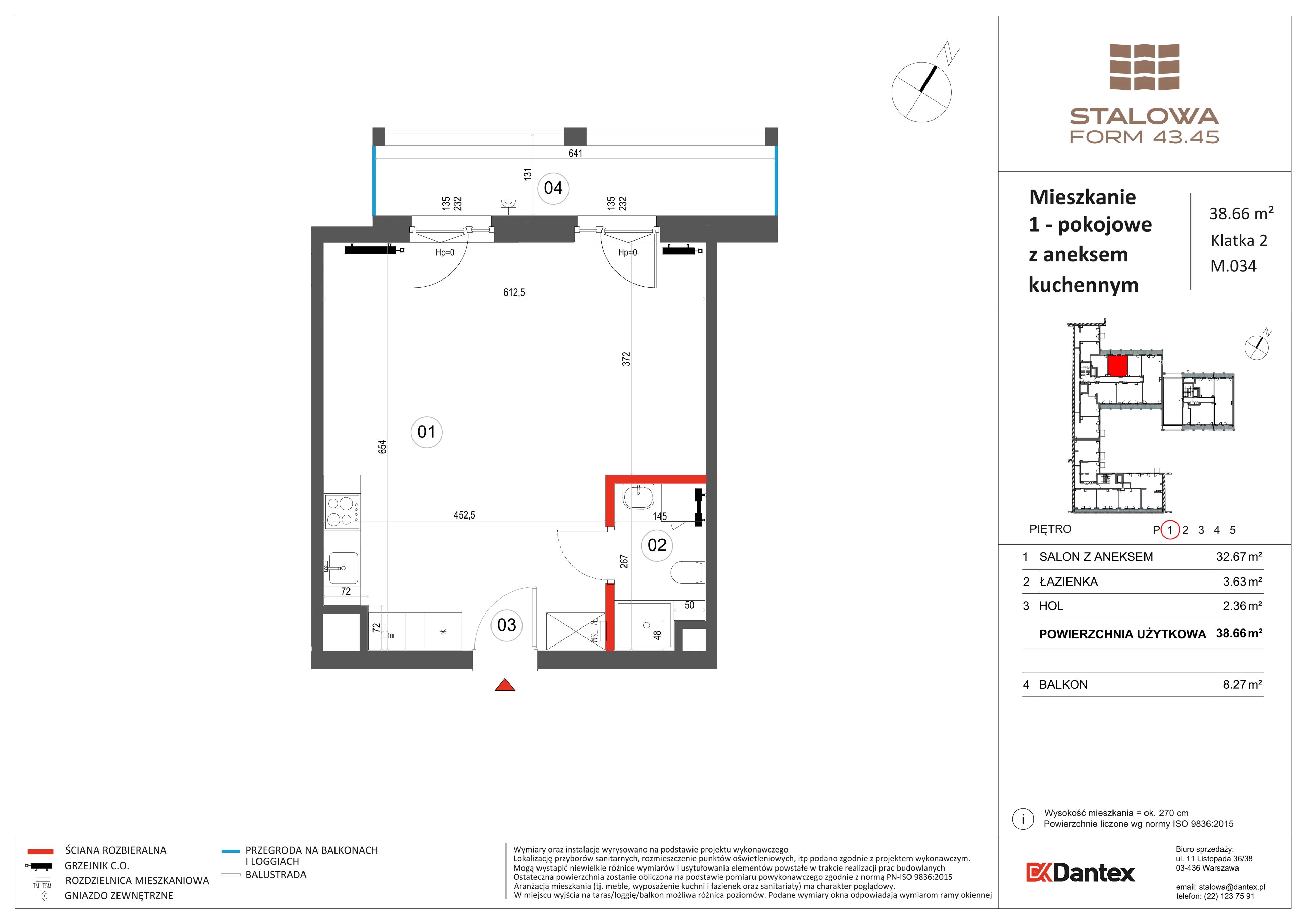 1 pokój, mieszkanie 38,66 m², piętro 1, oferta nr 1/M034, Stalowa Form 43.45, Warszawa, Praga Północ, Nowa Praga, ul. Stalowa