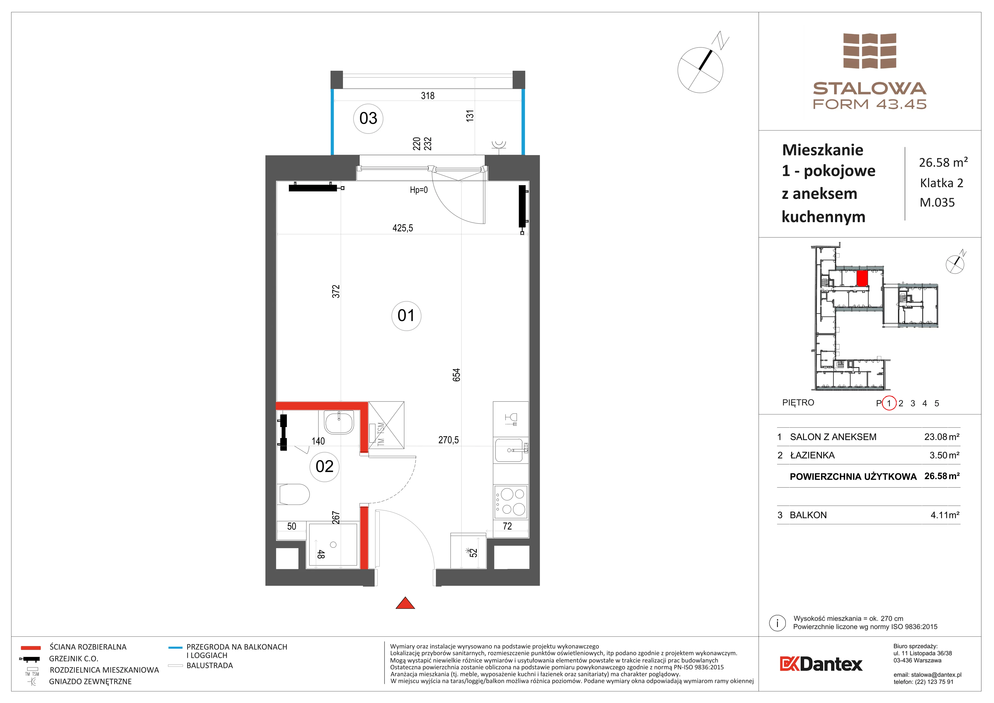 1 pokój, mieszkanie 26,58 m², piętro 1, oferta nr 1/M035, Stalowa Form 43.45, Warszawa, Praga Północ, Nowa Praga, ul. Stalowa
