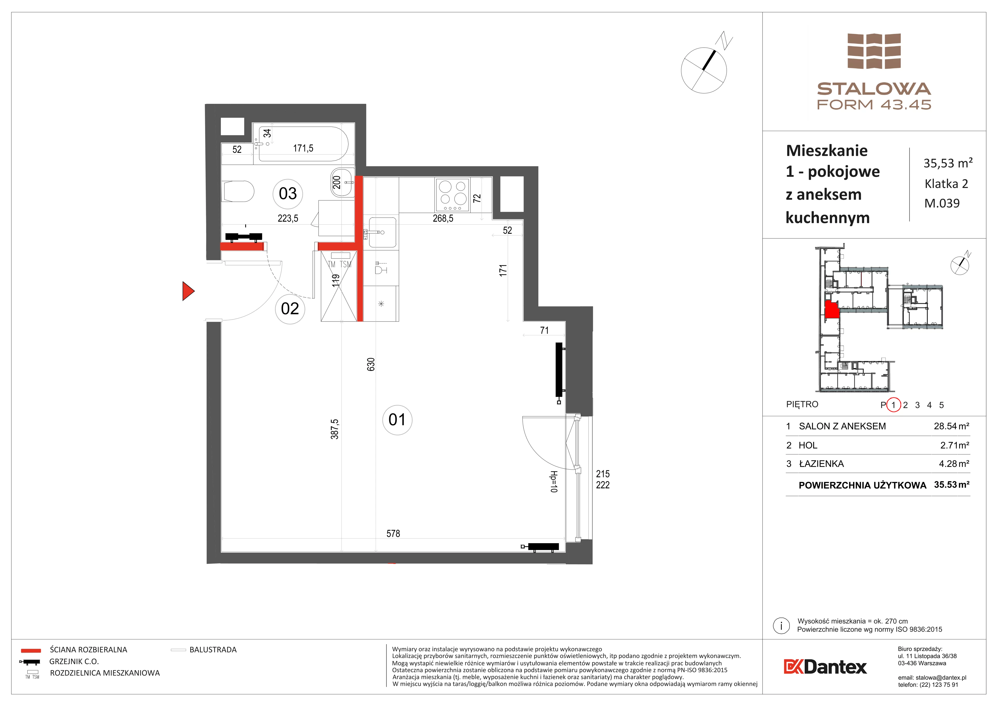 1 pokój, mieszkanie 35,53 m², piętro 1, oferta nr 1/M039, Stalowa Form 43.45, Warszawa, Praga Północ, Nowa Praga, ul. Stalowa