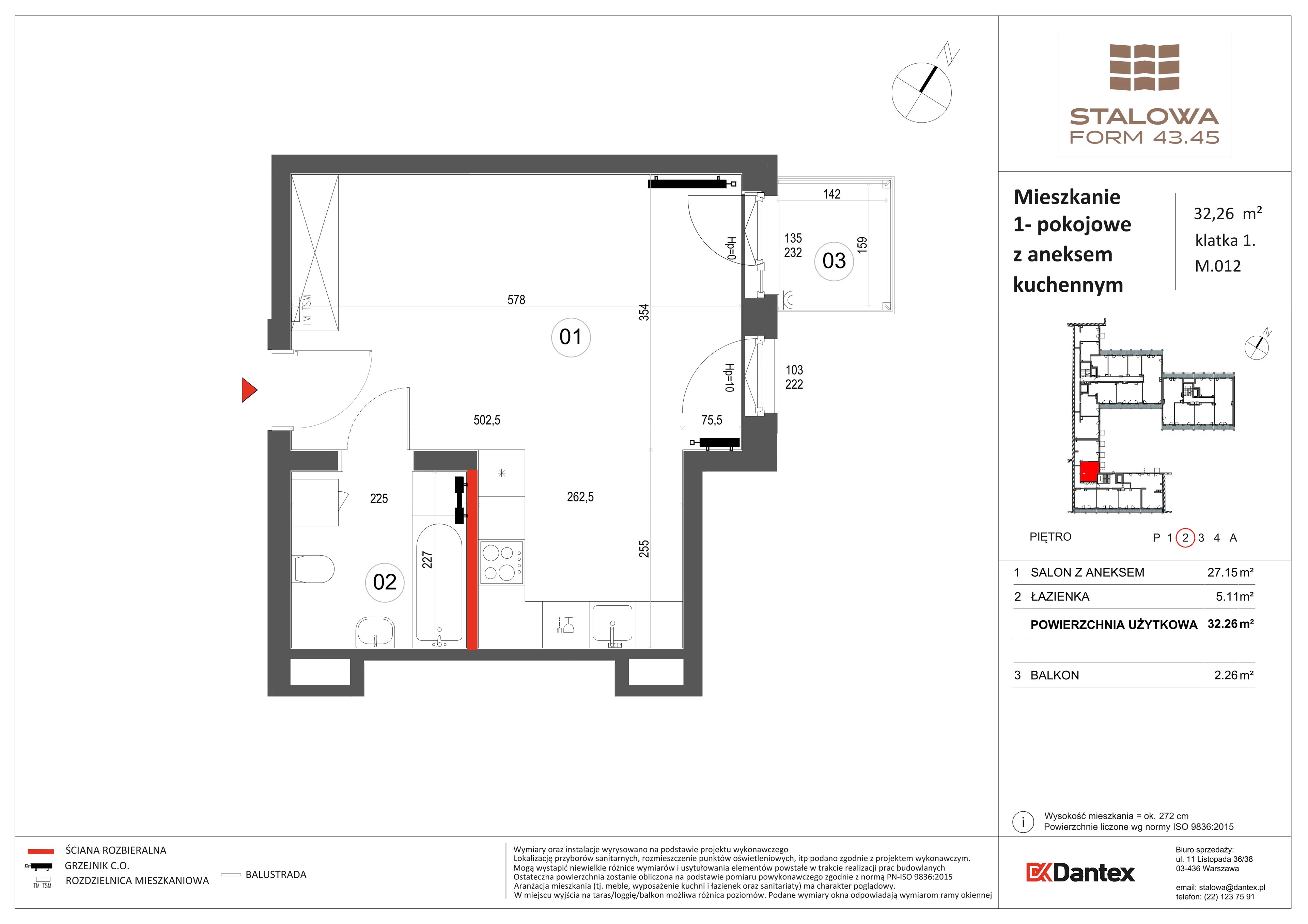 1 pokój, mieszkanie 32,26 m², piętro 2, oferta nr 1/M012, Stalowa Form 43.45, Warszawa, Praga Północ, Nowa Praga, ul. Stalowa