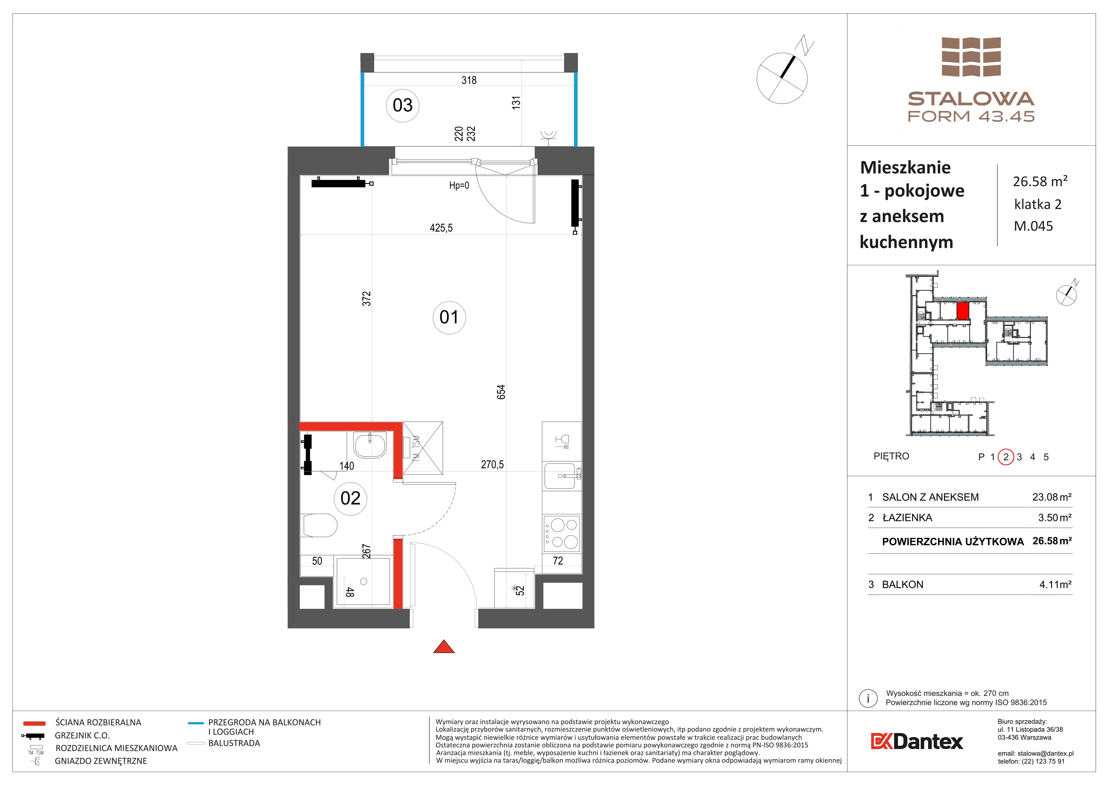 1 pokój, mieszkanie 26,58 m², piętro 2, oferta nr 1/M045, Stalowa Form 43.45, Warszawa, Praga Północ, Nowa Praga, ul. Stalowa