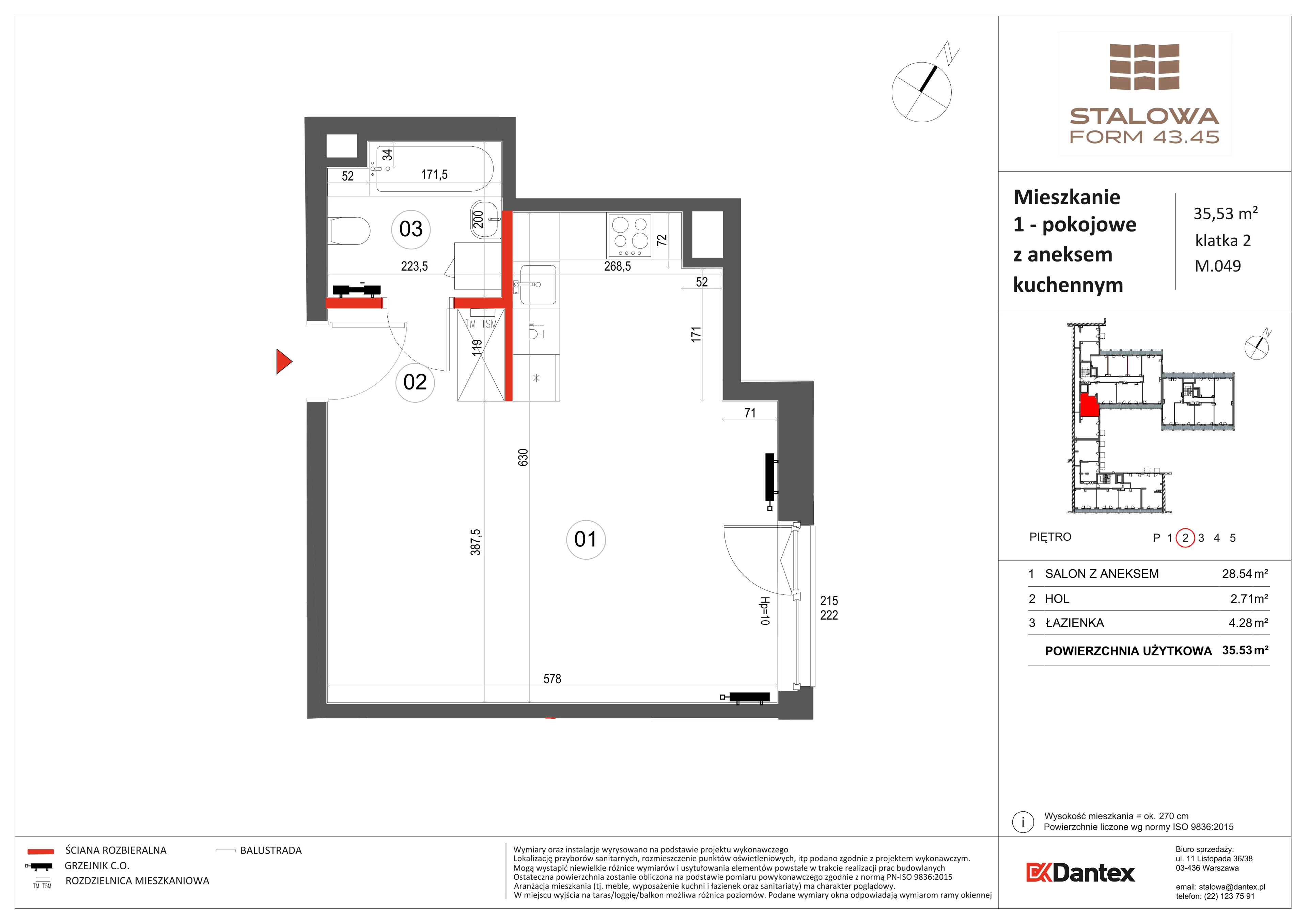 1 pokój, mieszkanie 35,53 m², piętro 2, oferta nr 1/M049, Stalowa Form 43.45, Warszawa, Praga Północ, Nowa Praga, ul. Stalowa