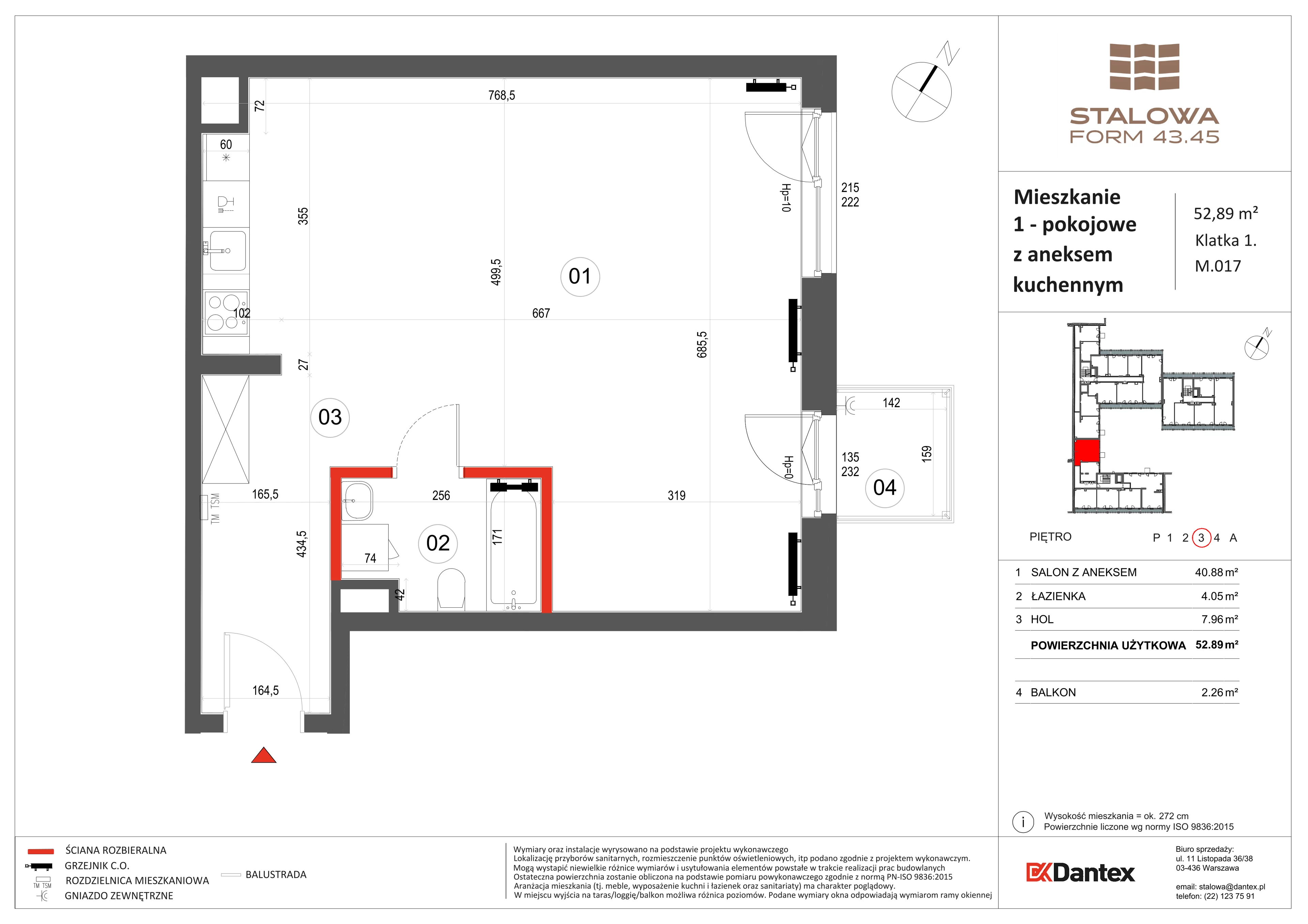 1 pokój, mieszkanie 52,91 m², piętro 3, oferta nr 1/M017, Stalowa Form 43.45, Warszawa, Praga Północ, Nowa Praga, ul. Stalowa