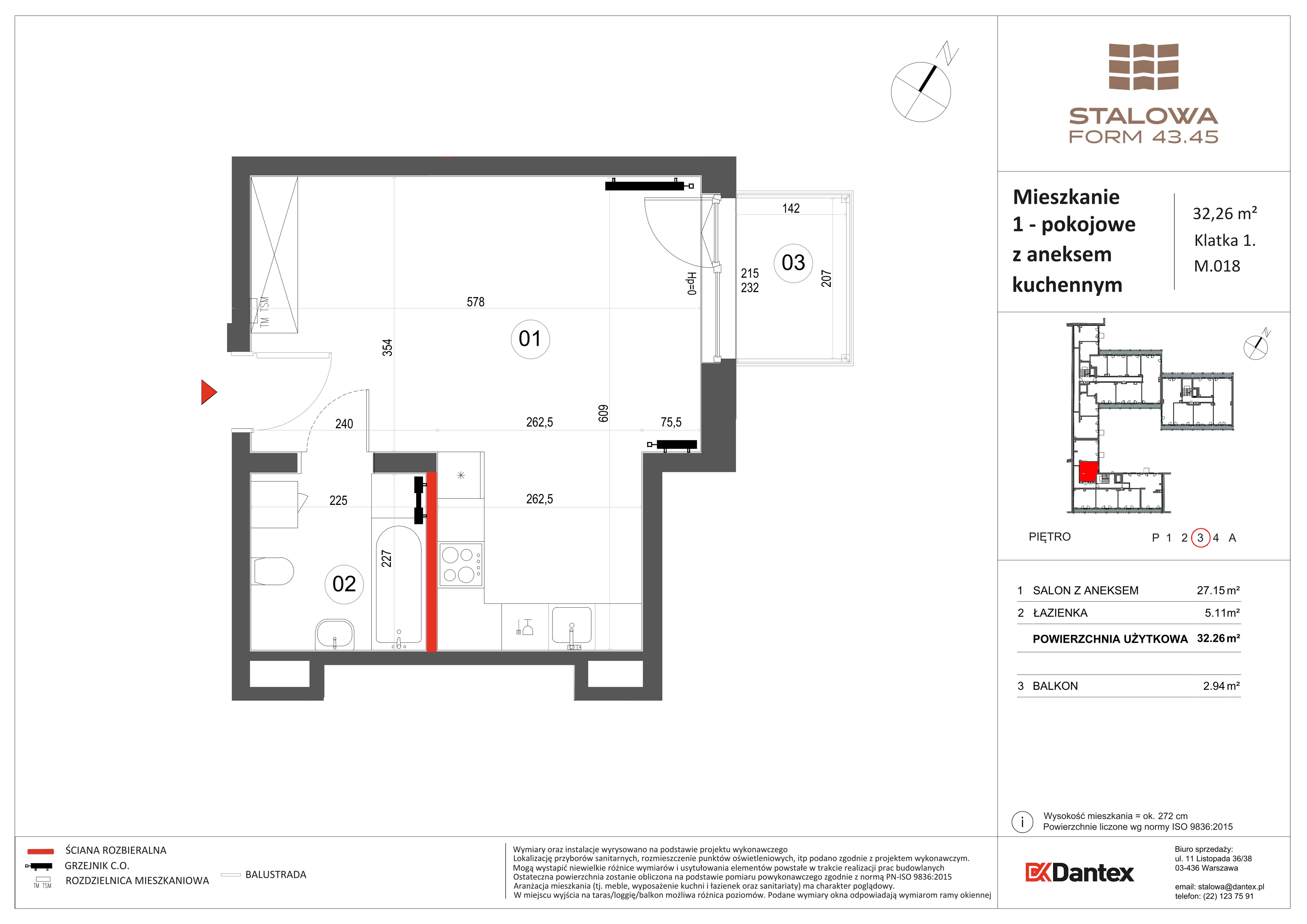 1 pokój, mieszkanie 32,26 m², piętro 3, oferta nr 1/M018, Stalowa Form 43.45, Warszawa, Praga Północ, Nowa Praga, ul. Stalowa