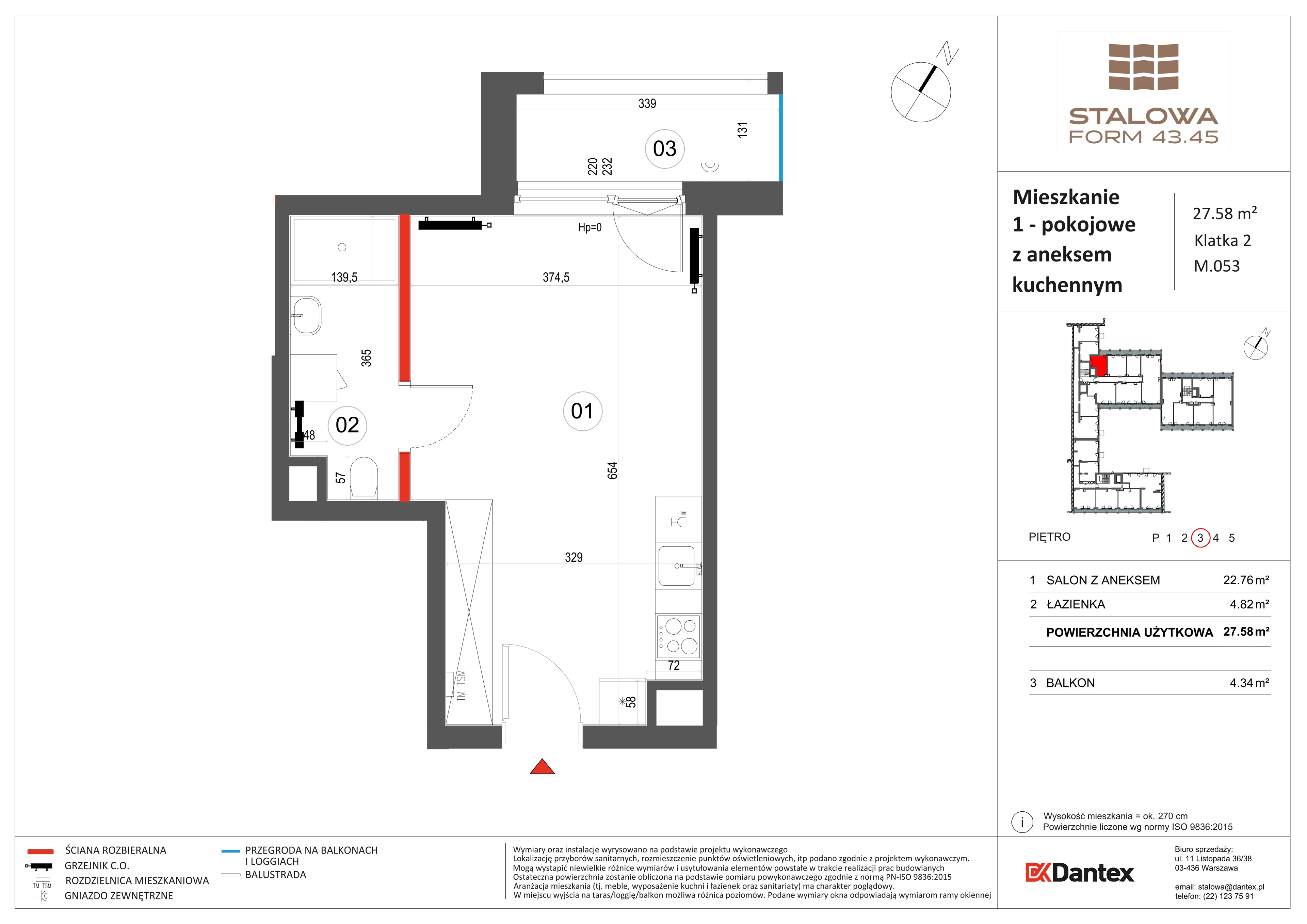 1 pokój, mieszkanie 27,58 m², piętro 3, oferta nr 1/M053, Stalowa Form 43.45, Warszawa, Praga Północ, Nowa Praga, ul. Stalowa