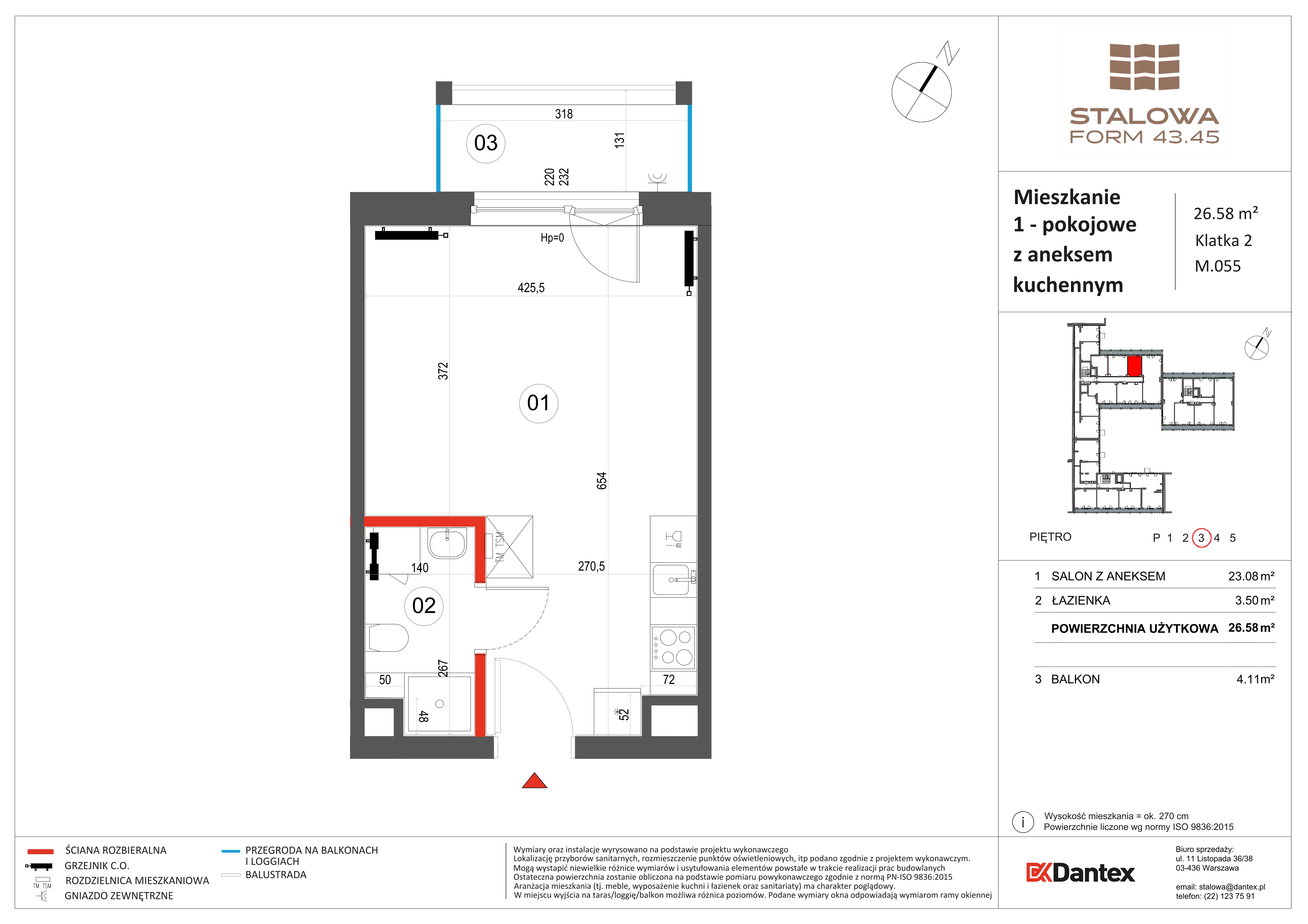 1 pokój, mieszkanie 26,58 m², piętro 3, oferta nr 1/M055, Stalowa Form 43.45, Warszawa, Praga Północ, Nowa Praga, ul. Stalowa