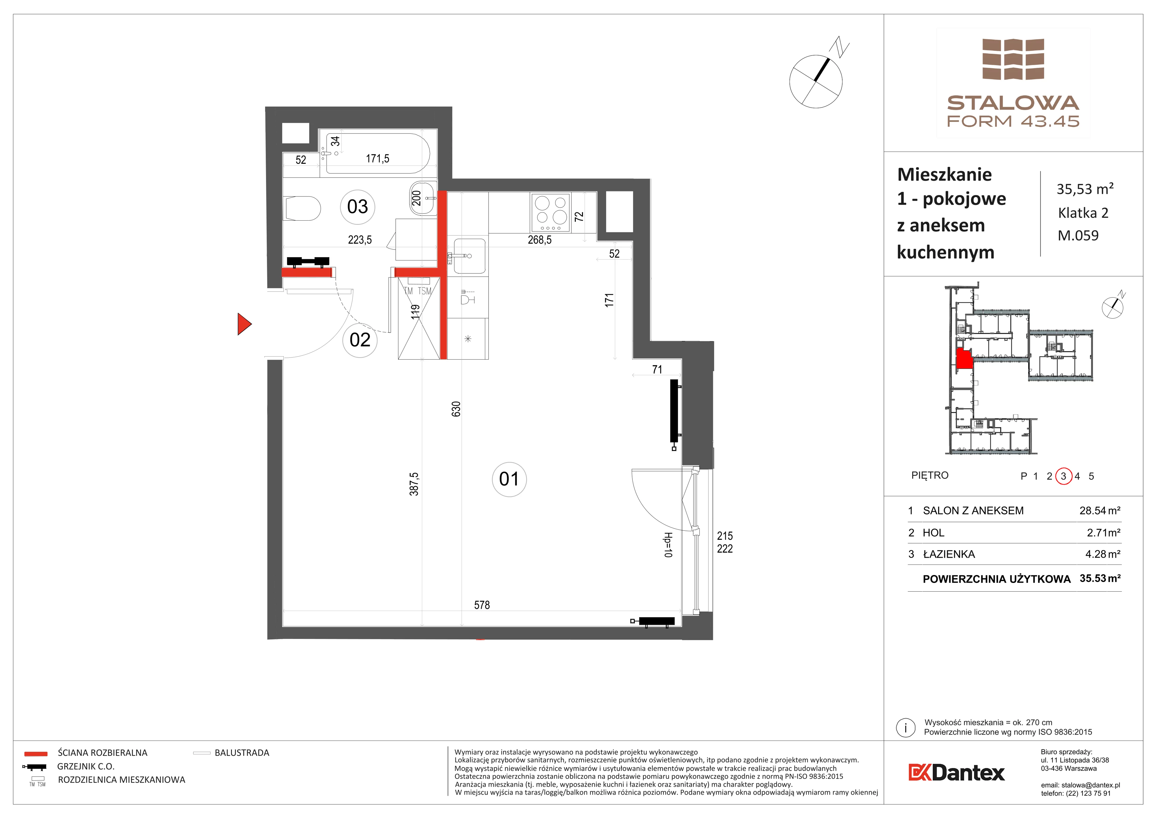 1 pokój, mieszkanie 35,53 m², piętro 3, oferta nr 1/M059, Stalowa Form 43.45, Warszawa, Praga Północ, Nowa Praga, ul. Stalowa