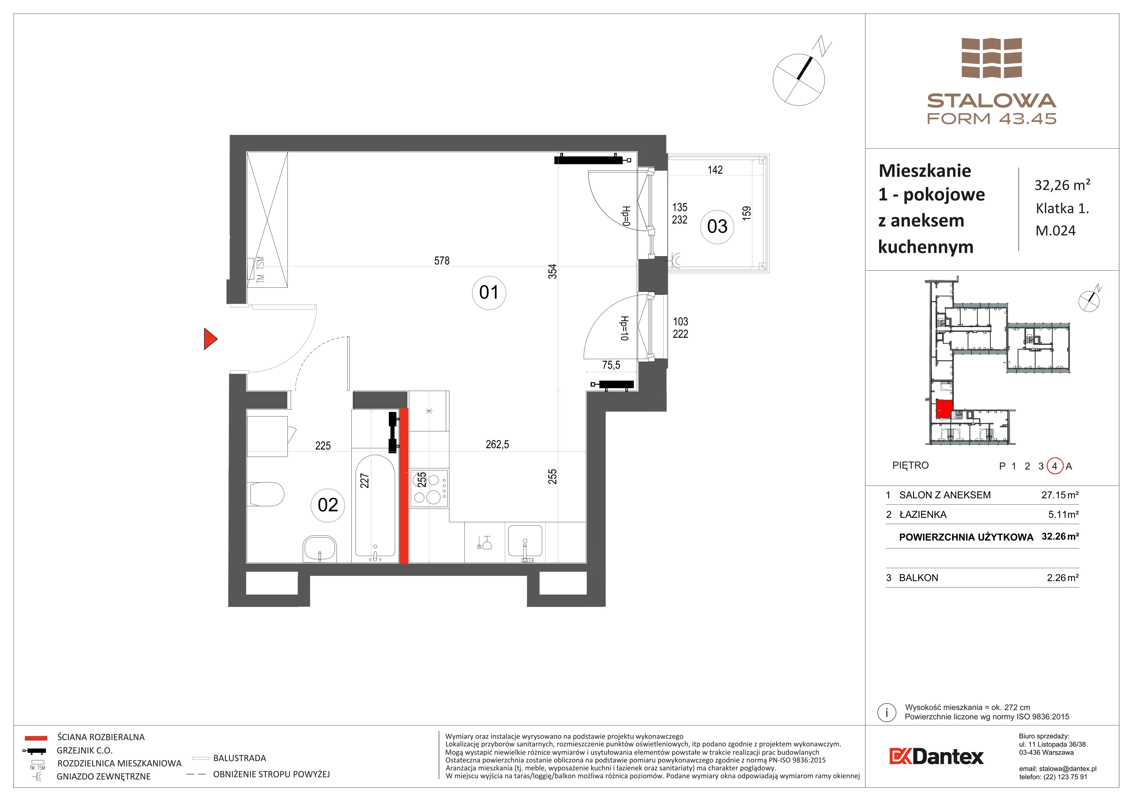 1 pokój, mieszkanie 32,26 m², piętro 4, oferta nr 1/M024, Stalowa Form 43.45, Warszawa, Praga Północ, Nowa Praga, ul. Stalowa
