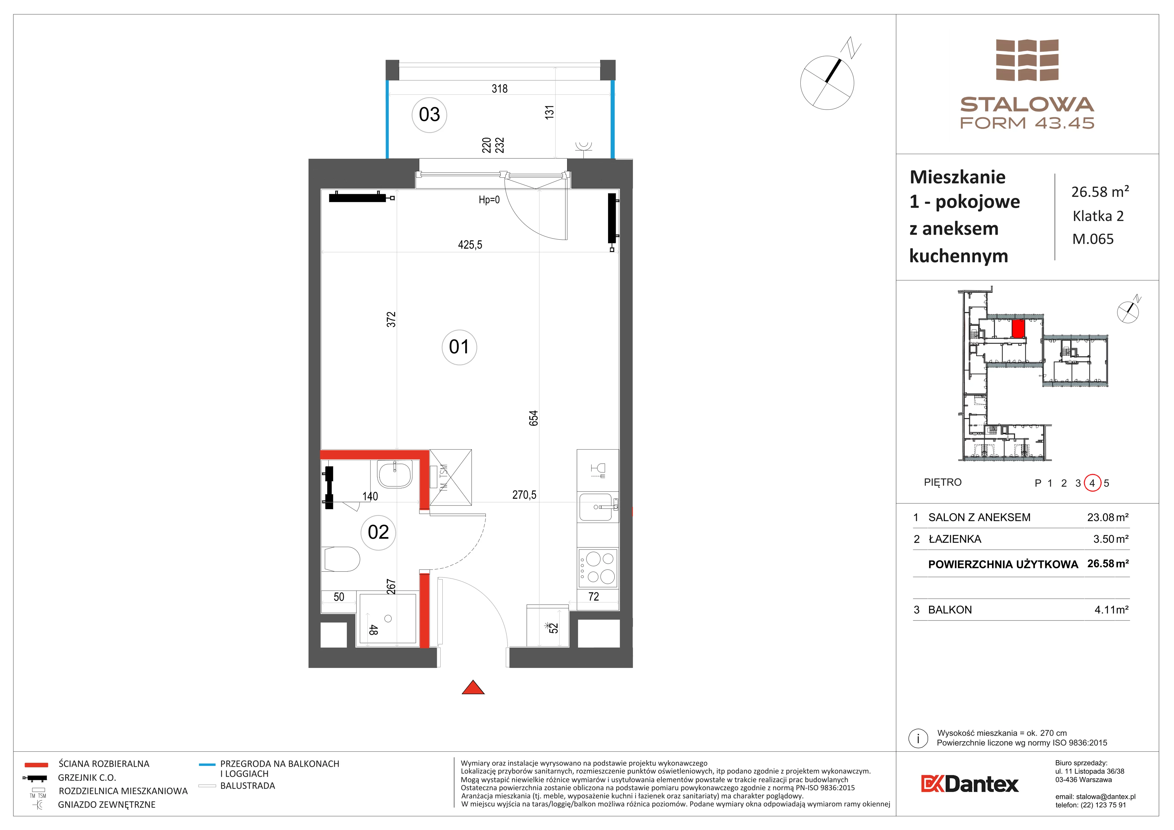 1 pokój, mieszkanie 26,58 m², piętro 4, oferta nr 1/M065, Stalowa Form 43.45, Warszawa, Praga Północ, Nowa Praga, ul. Stalowa