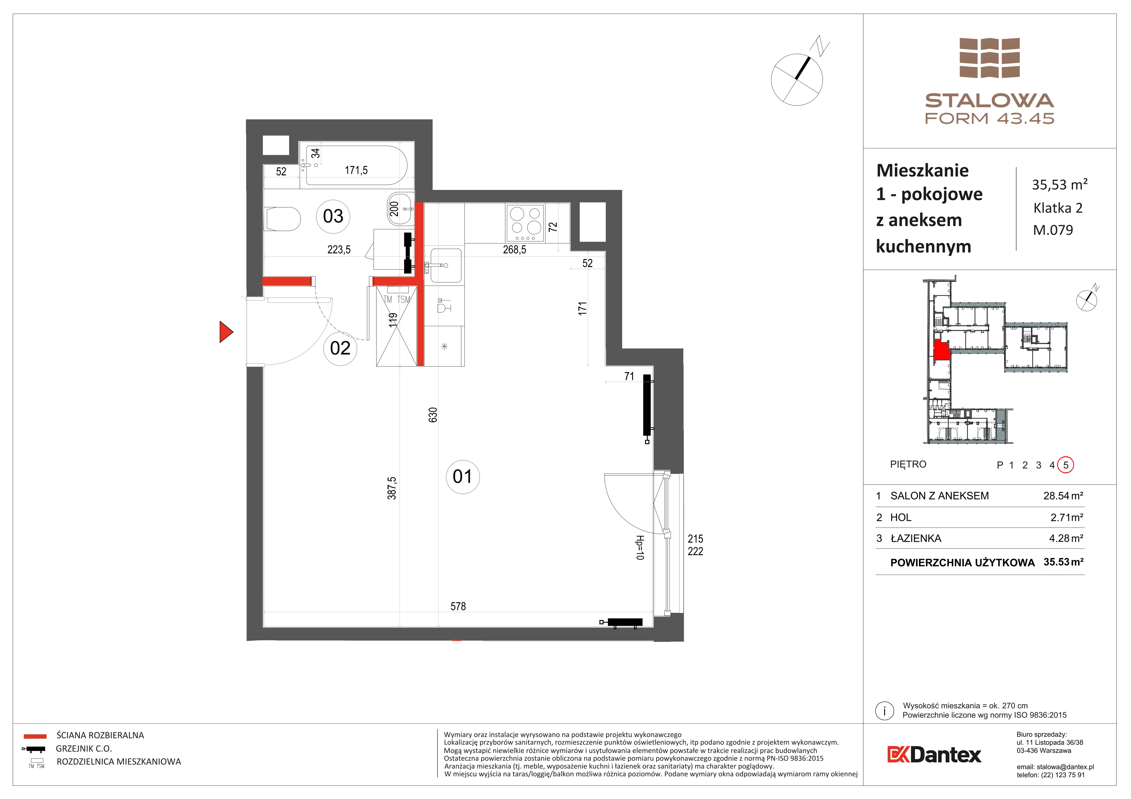 1 pokój, mieszkanie 35,53 m², piętro 5, oferta nr 1/M079, Stalowa Form 43.45, Warszawa, Praga Północ, Nowa Praga, ul. Stalowa
