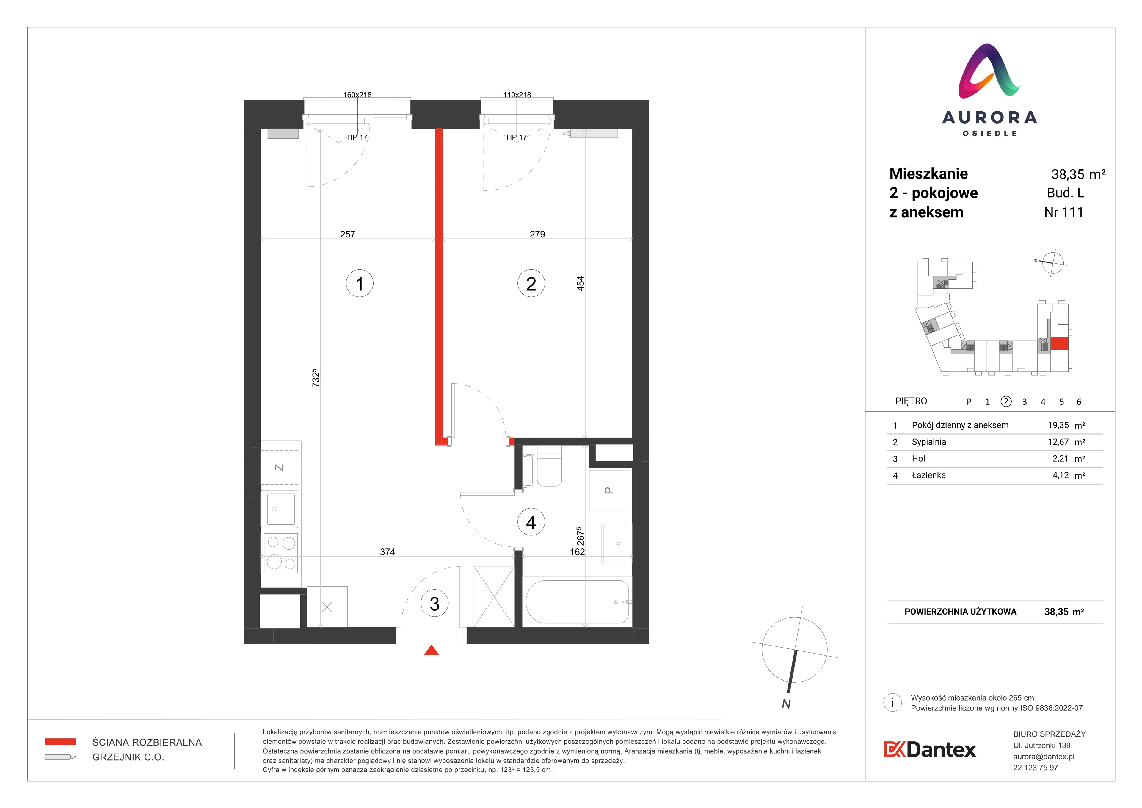 Mieszkanie 38,35 m², piętro 2, oferta nr L1/M111, Osiedle Aurora, Warszawa, Włochy, Raków, ul. Jutrzenki / Wschodu Słońca