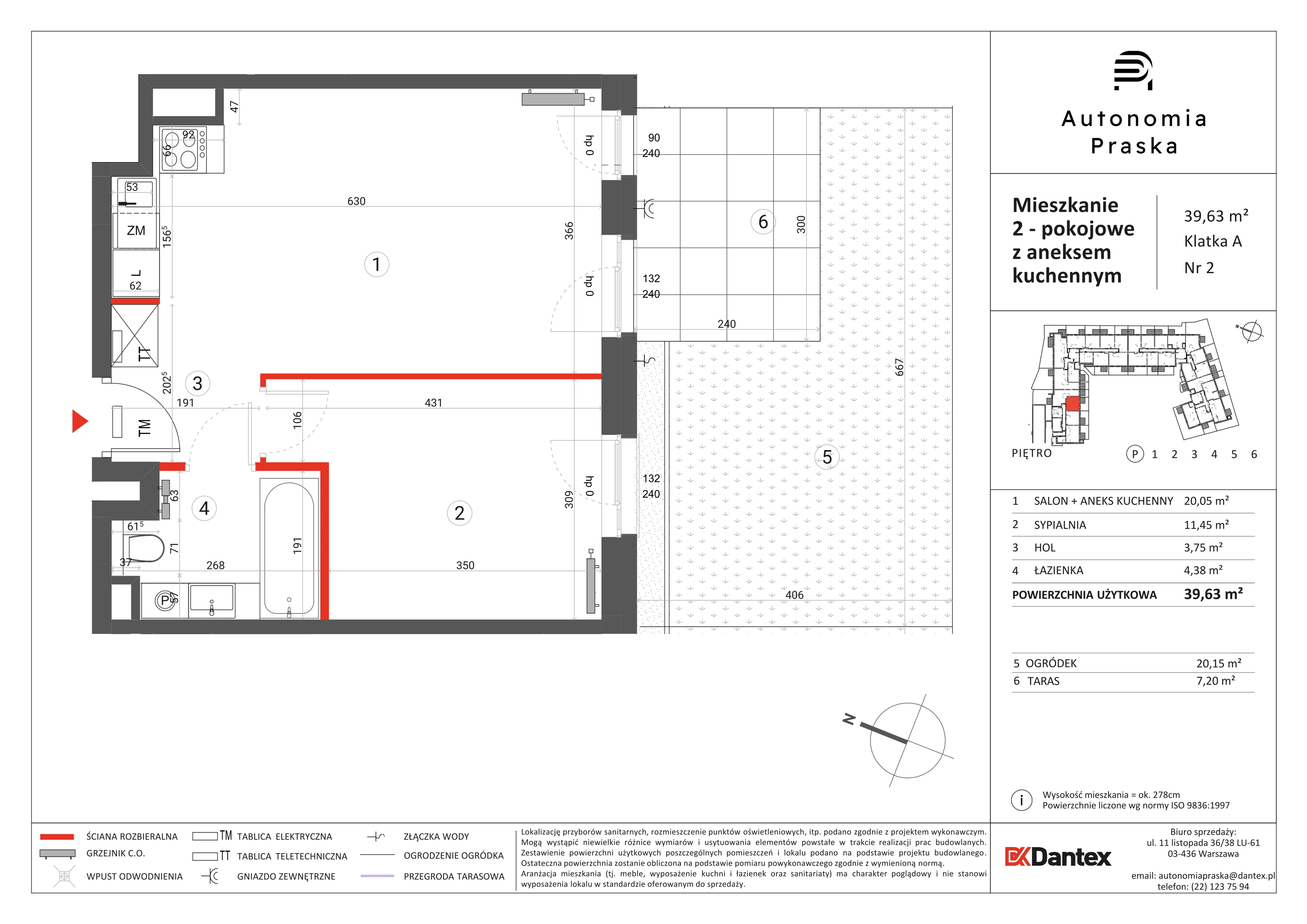 2 pokoje, mieszkanie 39,63 m², parter, oferta nr 1/M02, Autonomia Praska, Warszawa, Praga Północ, ul. Namysłowska