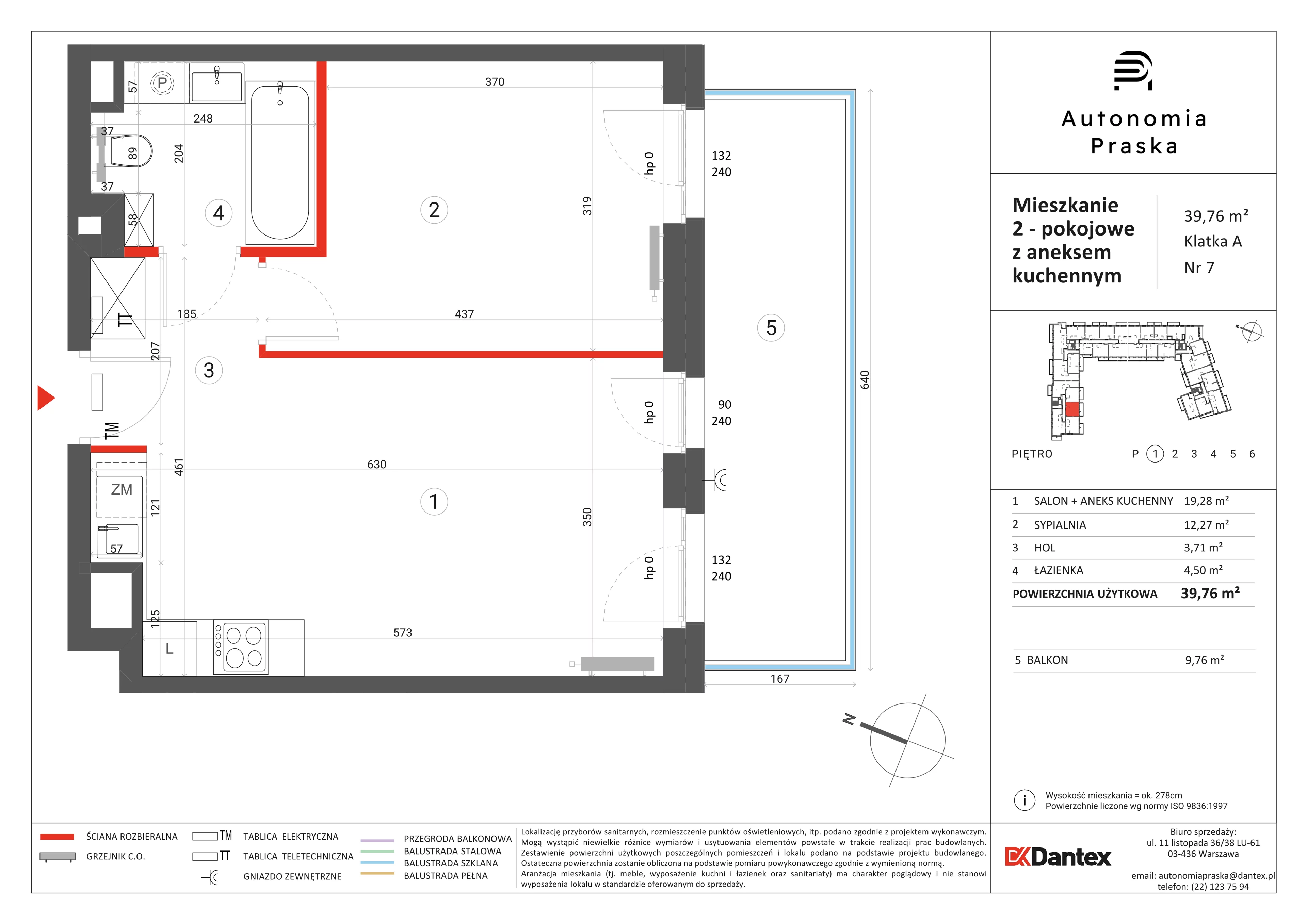 2 pokoje, mieszkanie 39,76 m², piętro 1, oferta nr 1/M07, Autonomia Praska, Warszawa, Praga Północ, ul. Namysłowska