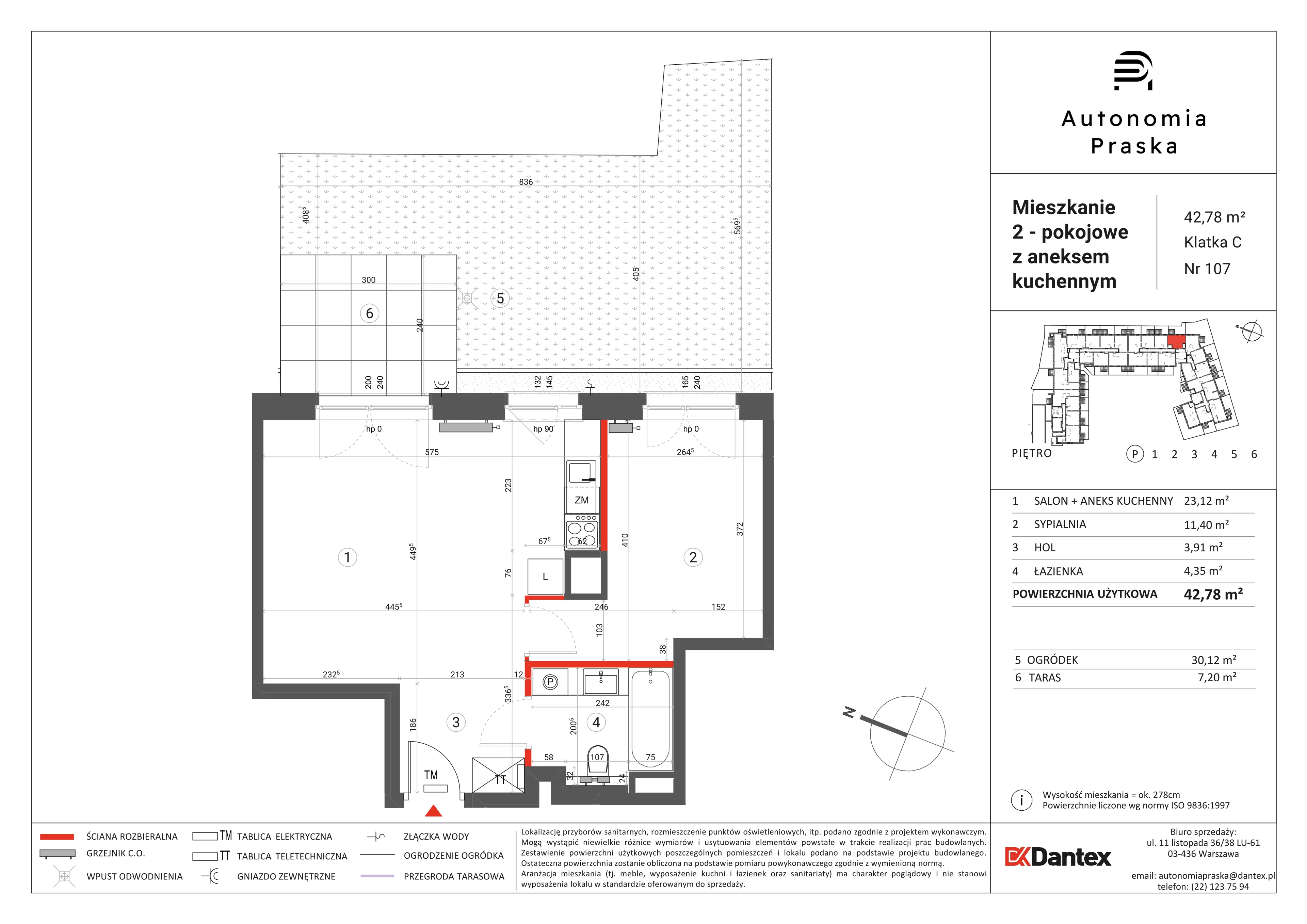 2 pokoje, mieszkanie 42,78 m², parter, oferta nr 1/M107, Autonomia Praska, Warszawa, Praga Północ, ul. Namysłowska