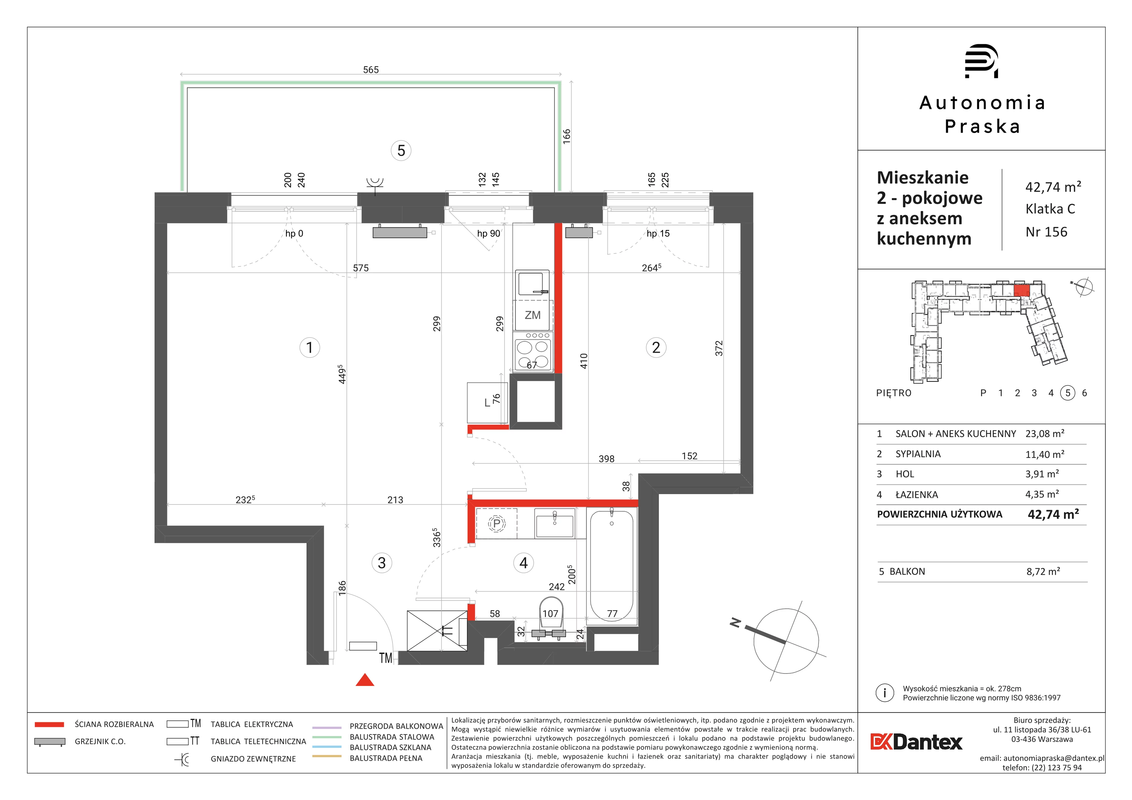 2 pokoje, mieszkanie 42,74 m², piętro 5, oferta nr 1/M156, Autonomia Praska, Warszawa, Praga Północ, ul. Namysłowska