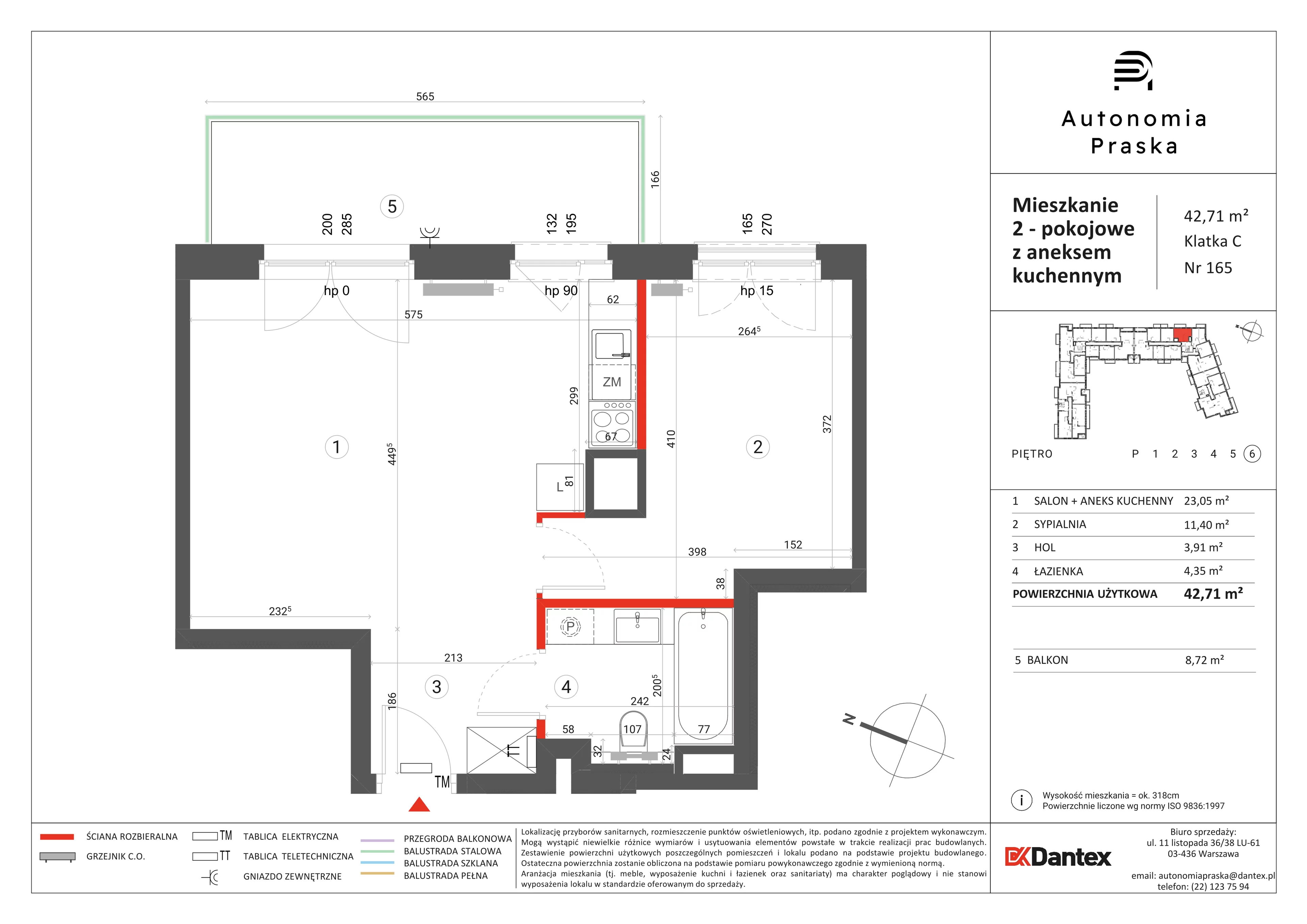 2 pokoje, mieszkanie 42,71 m², piętro 6, oferta nr 1/M165, Autonomia Praska, Warszawa, Praga Północ, ul. Namysłowska