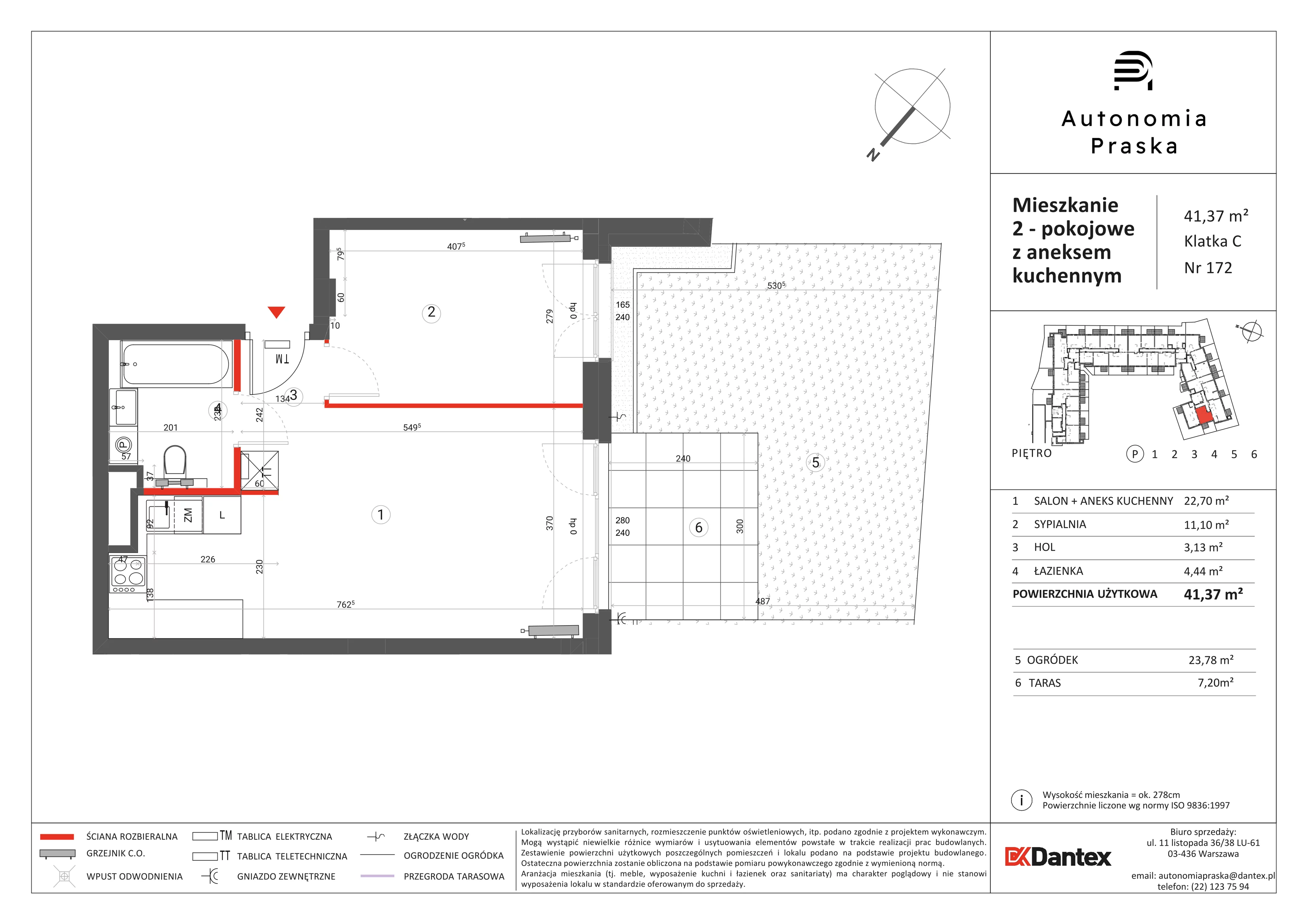 2 pokoje, mieszkanie 41,37 m², parter, oferta nr 1/M172, Autonomia Praska, Warszawa, Praga Północ, ul. Namysłowska