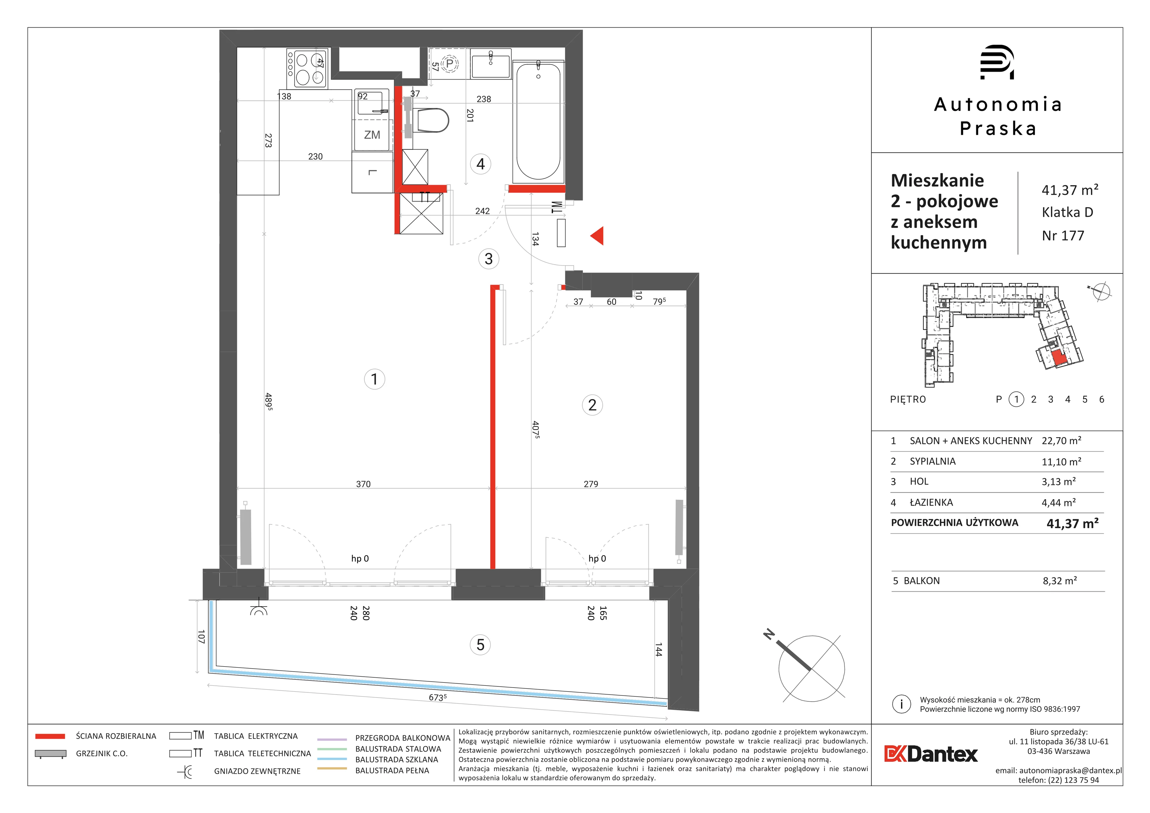 2 pokoje, mieszkanie 41,37 m², piętro 1, oferta nr 1/M177, Autonomia Praska, Warszawa, Praga Północ, ul. Namysłowska