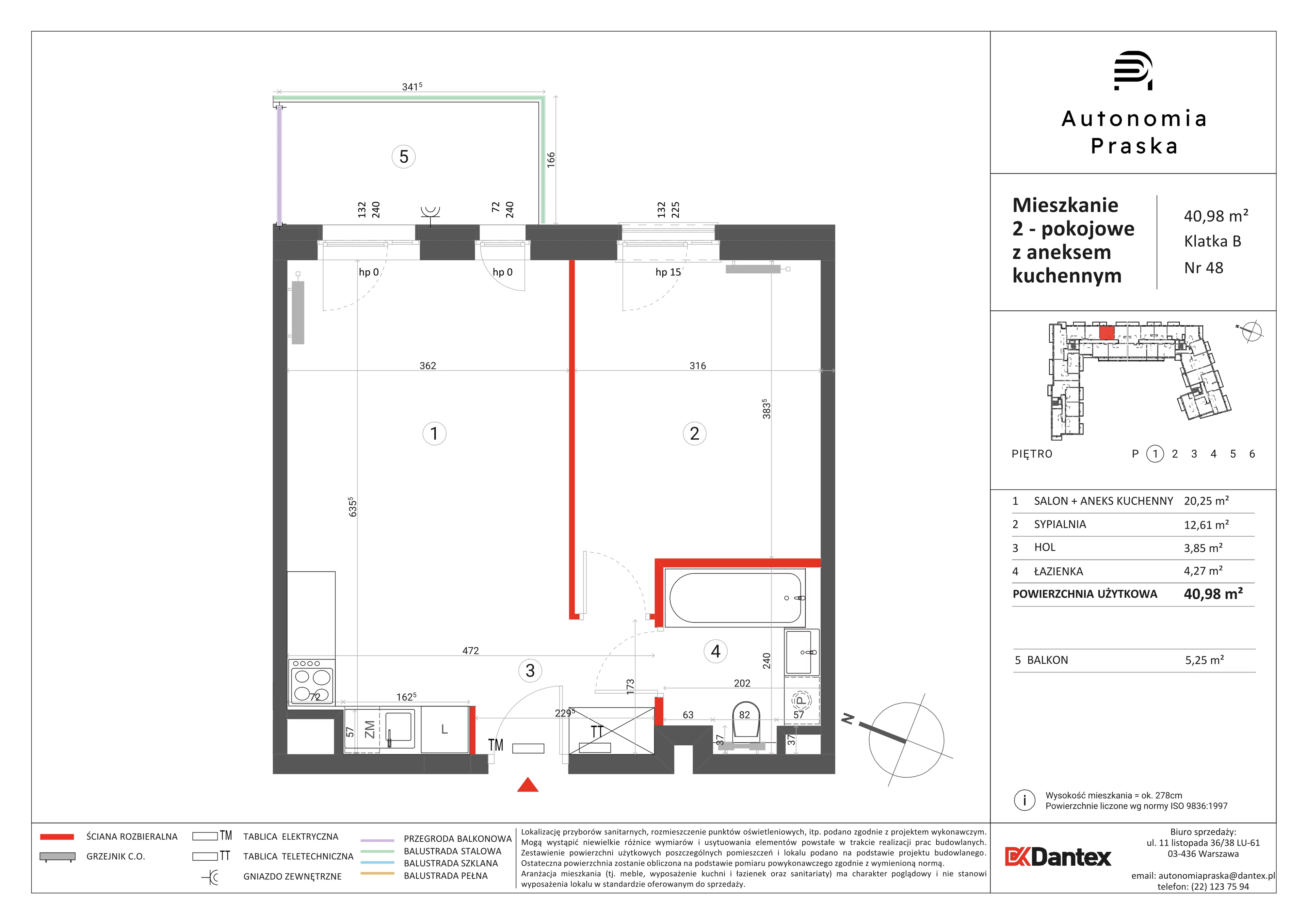 2 pokoje, mieszkanie 40,98 m², piętro 1, oferta nr 1/M48, Autonomia Praska, Warszawa, Praga Północ, ul. Namysłowska