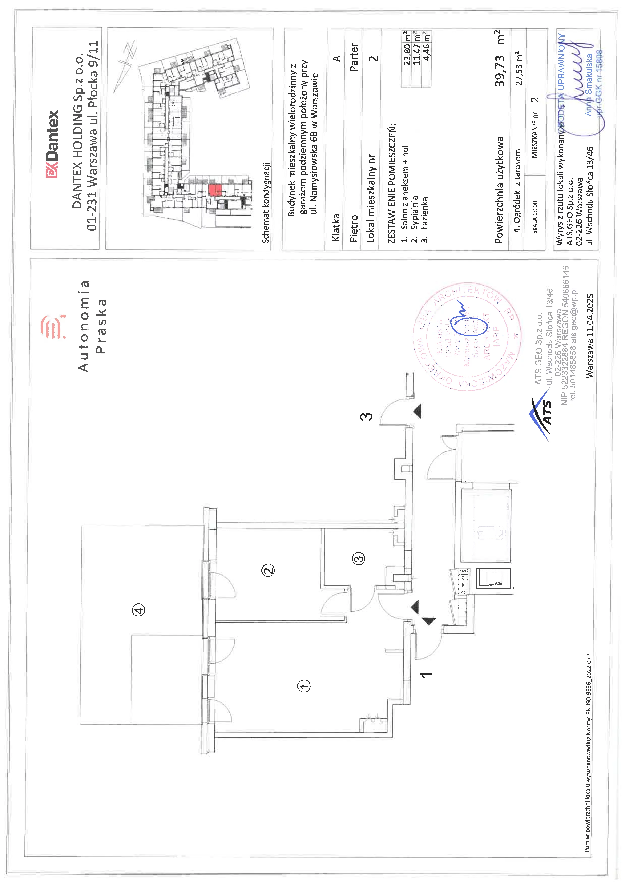 2 pokoje, mieszkanie 39,73 m², parter, oferta nr 1/M02, Autonomia Praska, Warszawa, Praga Północ, ul. Namysłowska