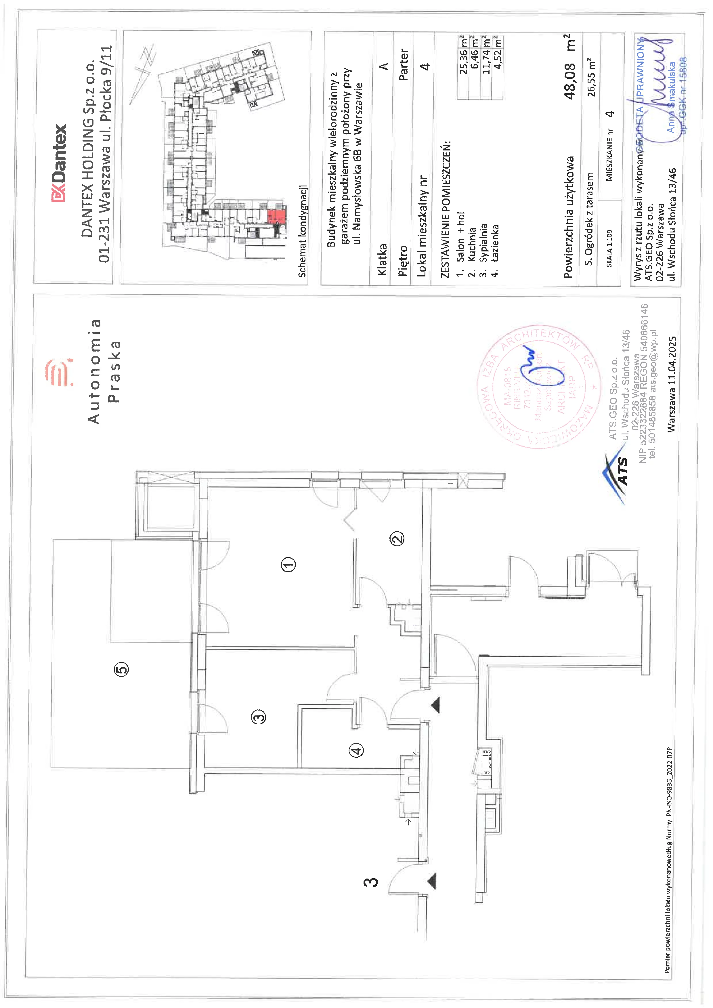 2 pokoje, mieszkanie 48,08 m², parter, oferta nr 1/M04, Autonomia Praska, Warszawa, Praga Północ, ul. Namysłowska