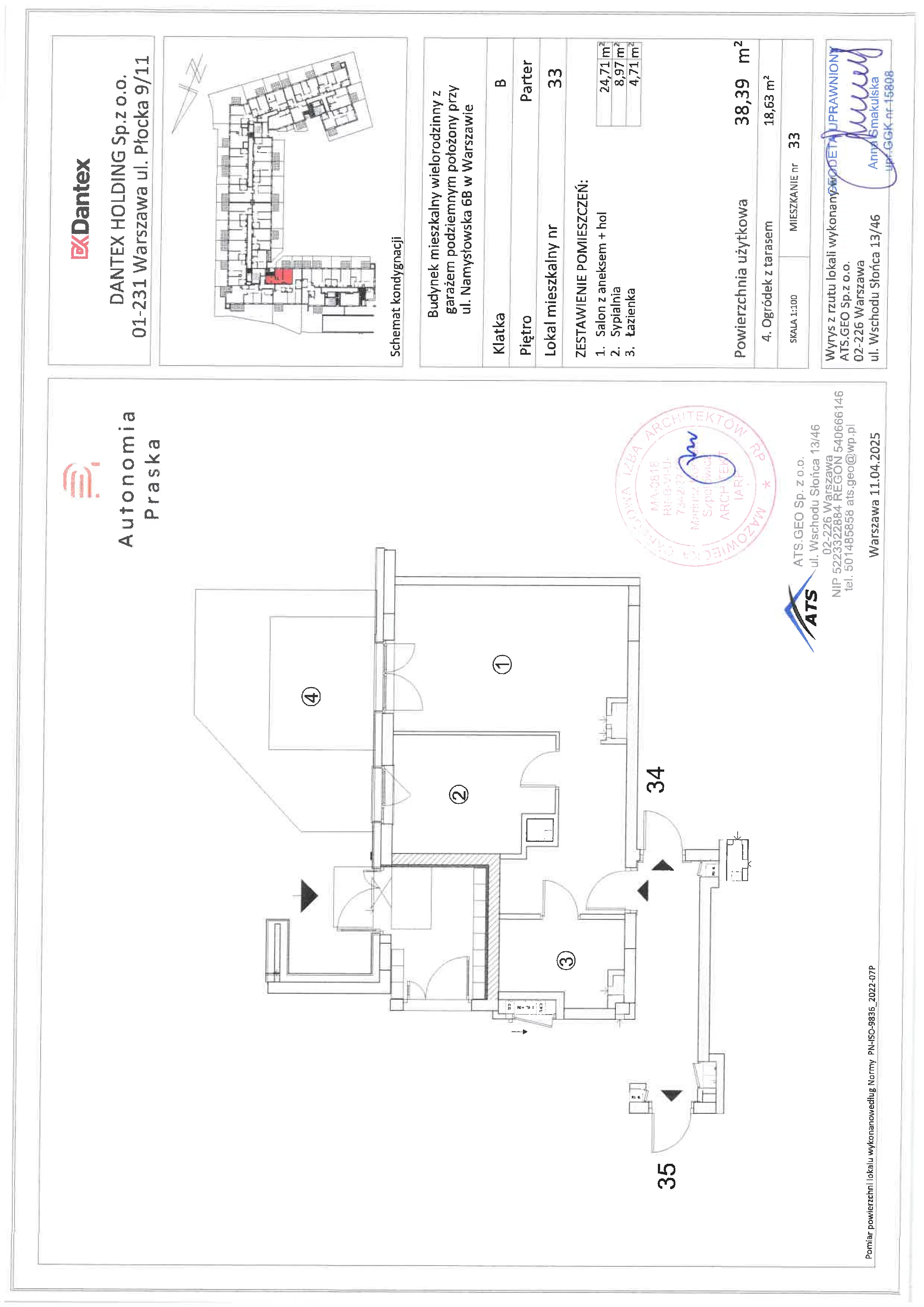 2 pokoje, mieszkanie 38,39 m², parter, oferta nr 1/M33, Autonomia Praska, Warszawa, Praga Północ, ul. Namysłowska