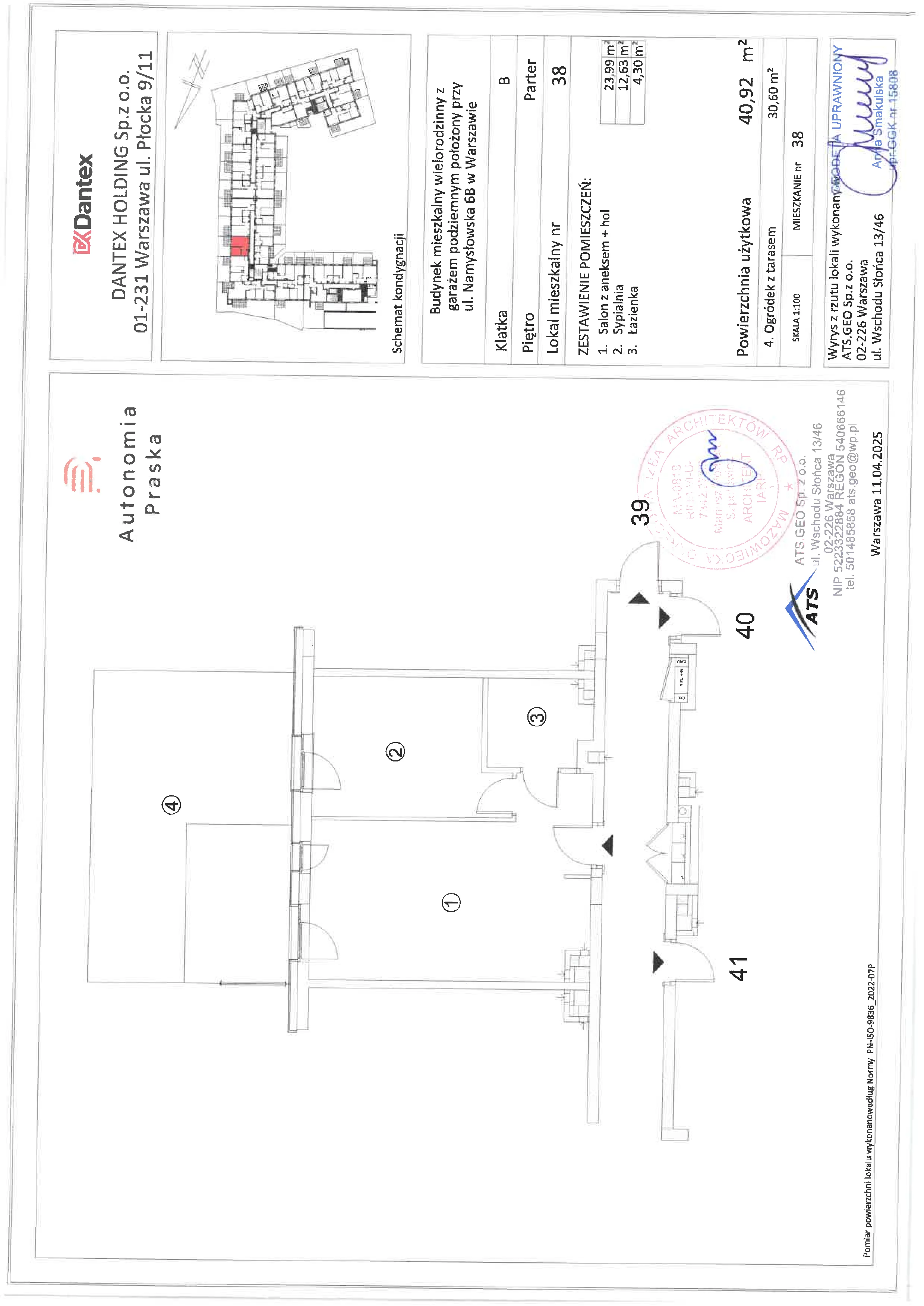 2 pokoje, mieszkanie 40,92 m², parter, oferta nr 1/M38, Autonomia Praska, Warszawa, Praga Północ, ul. Namysłowska