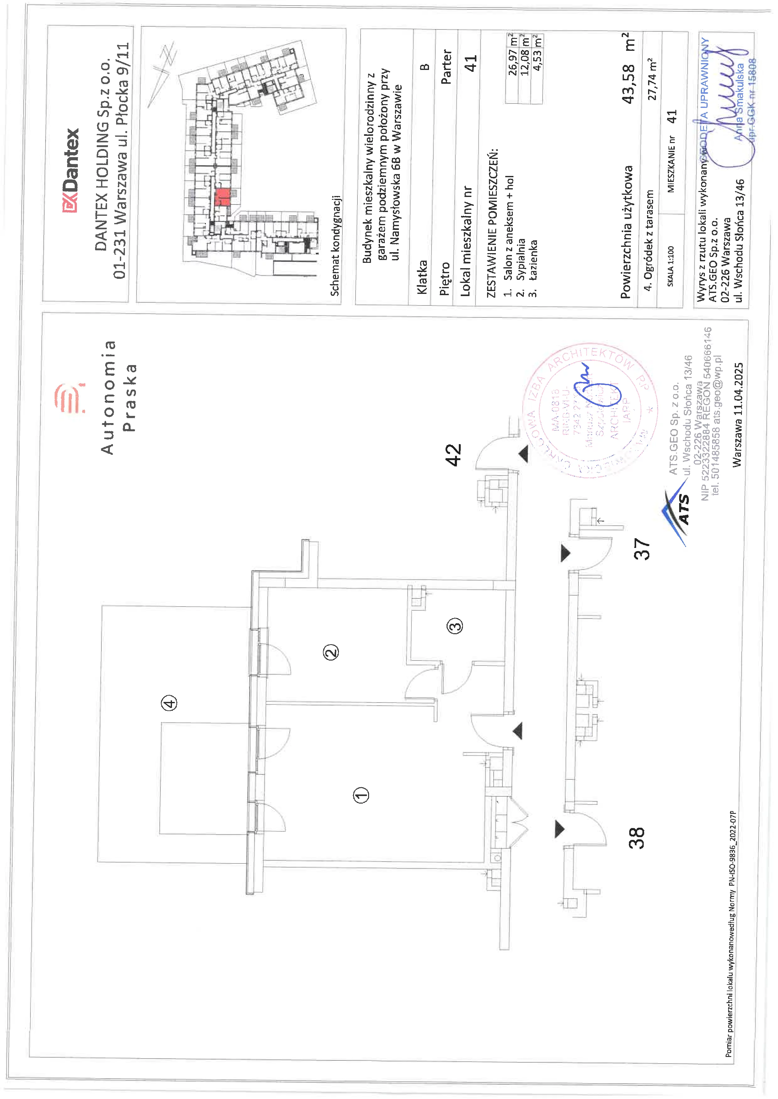 2 pokoje, mieszkanie 43,58 m², parter, oferta nr 1/M41, Autonomia Praska, Warszawa, Praga Północ, ul. Namysłowska