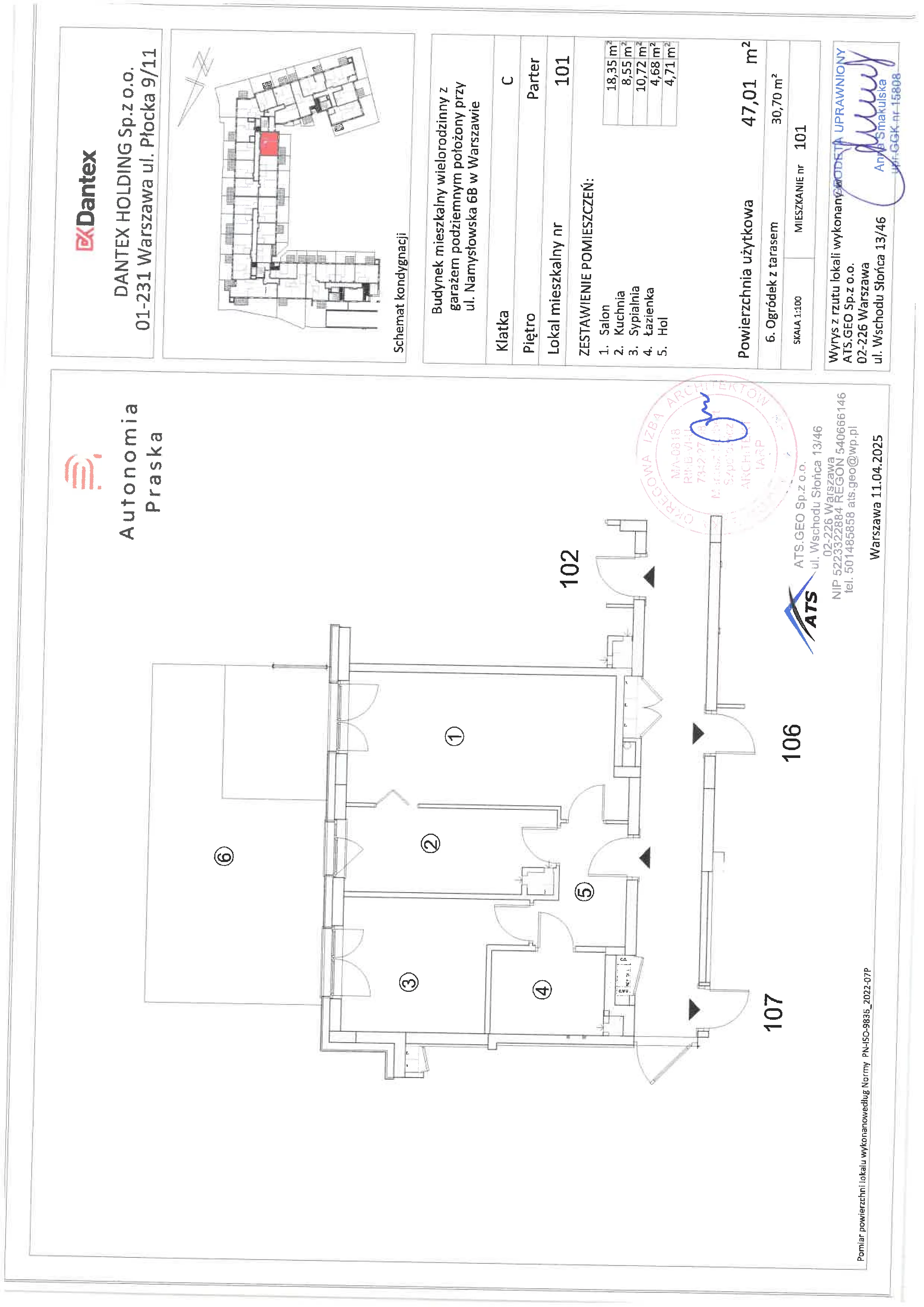 2 pokoje, mieszkanie 47,01 m², parter, oferta nr 1/M101, Autonomia Praska, Warszawa, Praga Północ, ul. Namysłowska