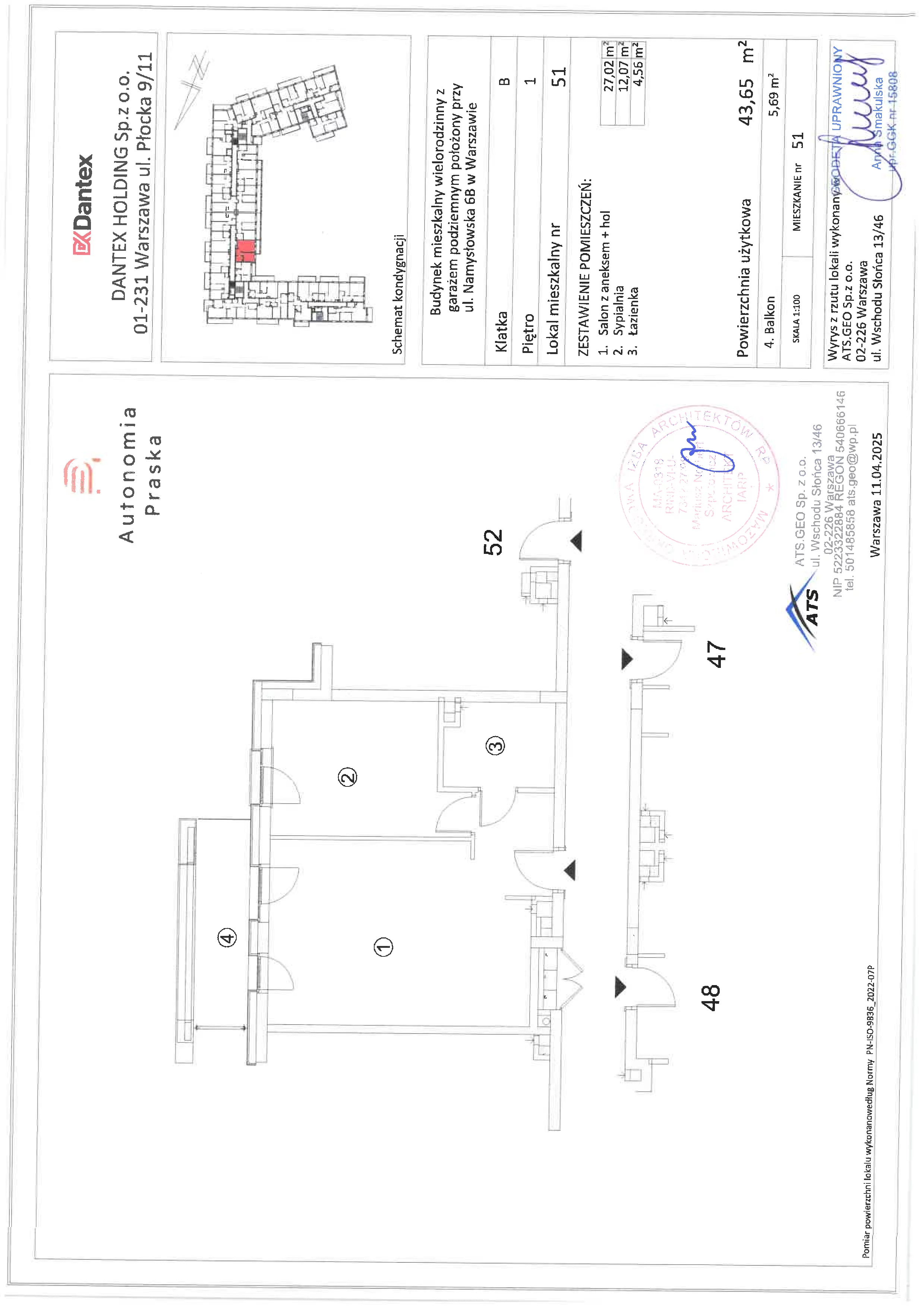 2 pokoje, mieszkanie 43,65 m², piętro 1, oferta nr 1/M51, Autonomia Praska, Warszawa, Praga Północ, ul. Namysłowska