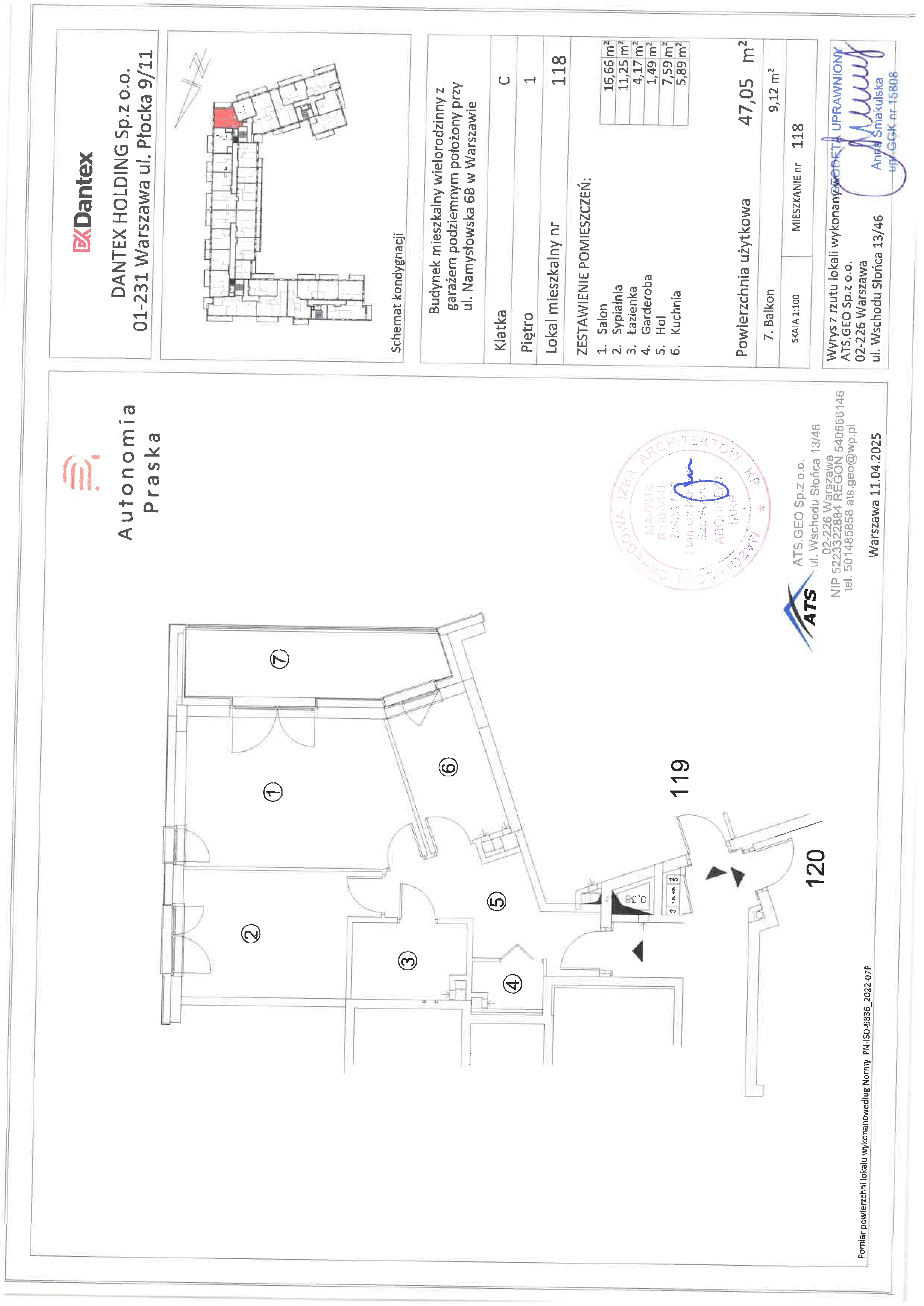 2 pokoje, mieszkanie 47,05 m², piętro 1, oferta nr 1/M118, Autonomia Praska, Warszawa, Praga Północ, ul. Namysłowska