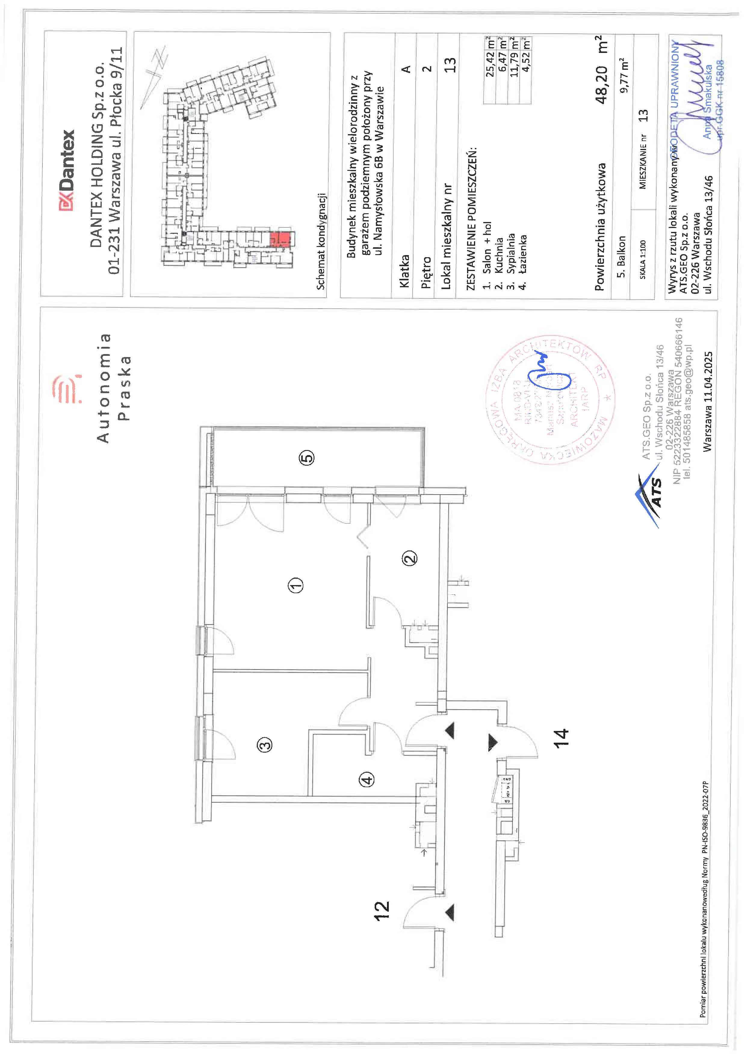 2 pokoje, mieszkanie 48,20 m², piętro 2, oferta nr 1/M13, Autonomia Praska, Warszawa, Praga Północ, ul. Namysłowska