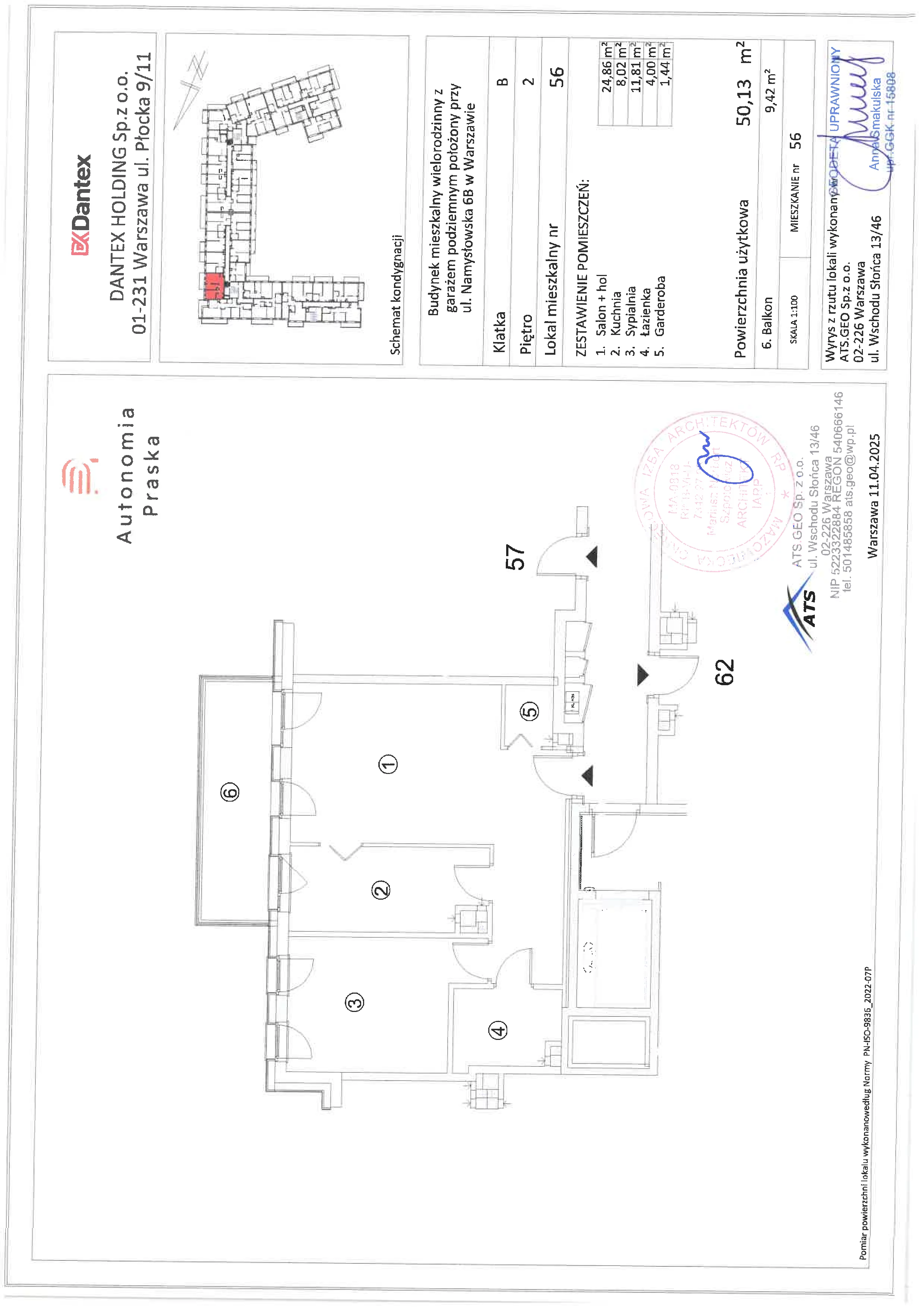 2 pokoje, mieszkanie 50,13 m², piętro 2, oferta nr 1/M56, Autonomia Praska, Warszawa, Praga Północ, ul. Namysłowska