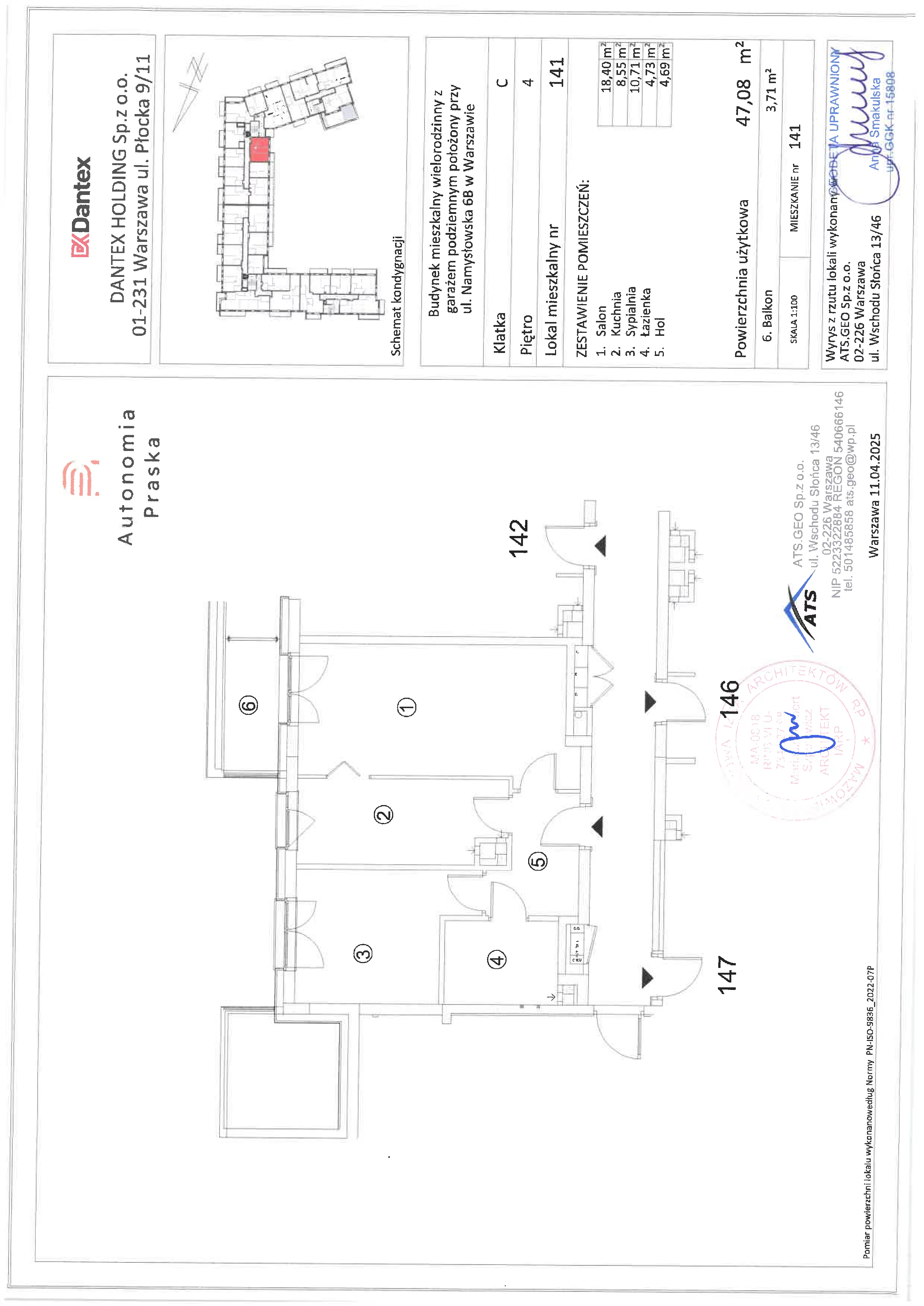 2 pokoje, mieszkanie 47,08 m², piętro 4, oferta nr 1/M141, Autonomia Praska, Warszawa, Praga Północ, ul. Namysłowska