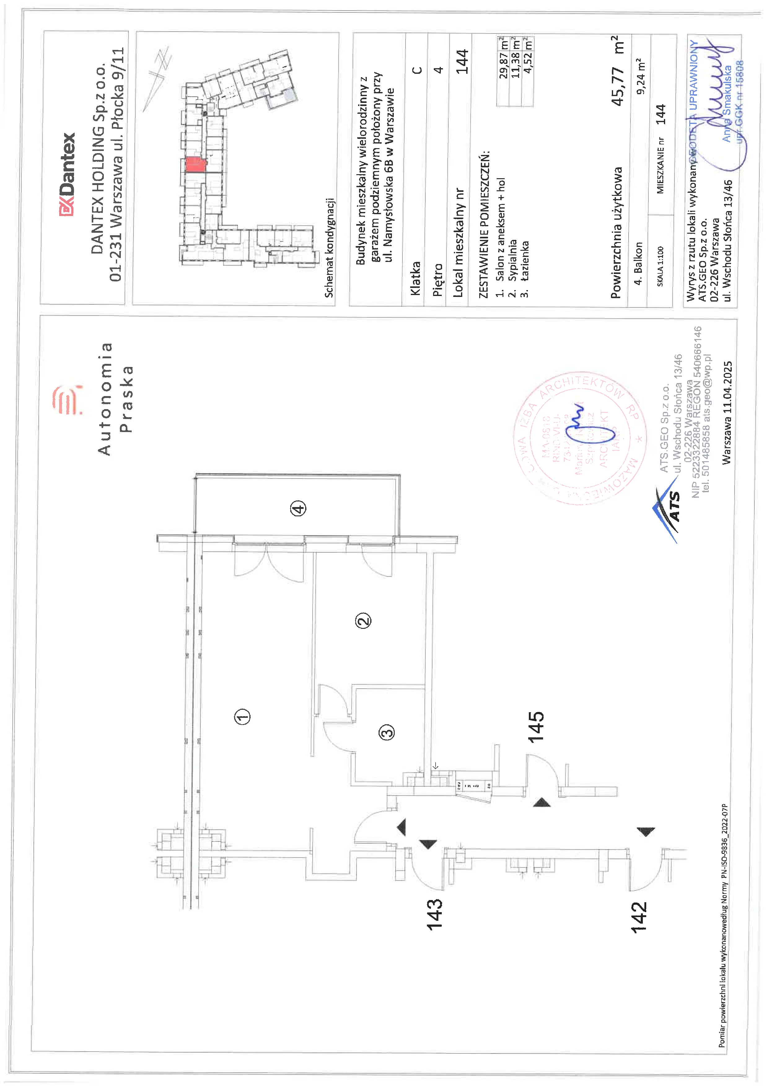 2 pokoje, mieszkanie 45,77 m², piętro 4, oferta nr 1/M144, Autonomia Praska, Warszawa, Praga Północ, ul. Namysłowska