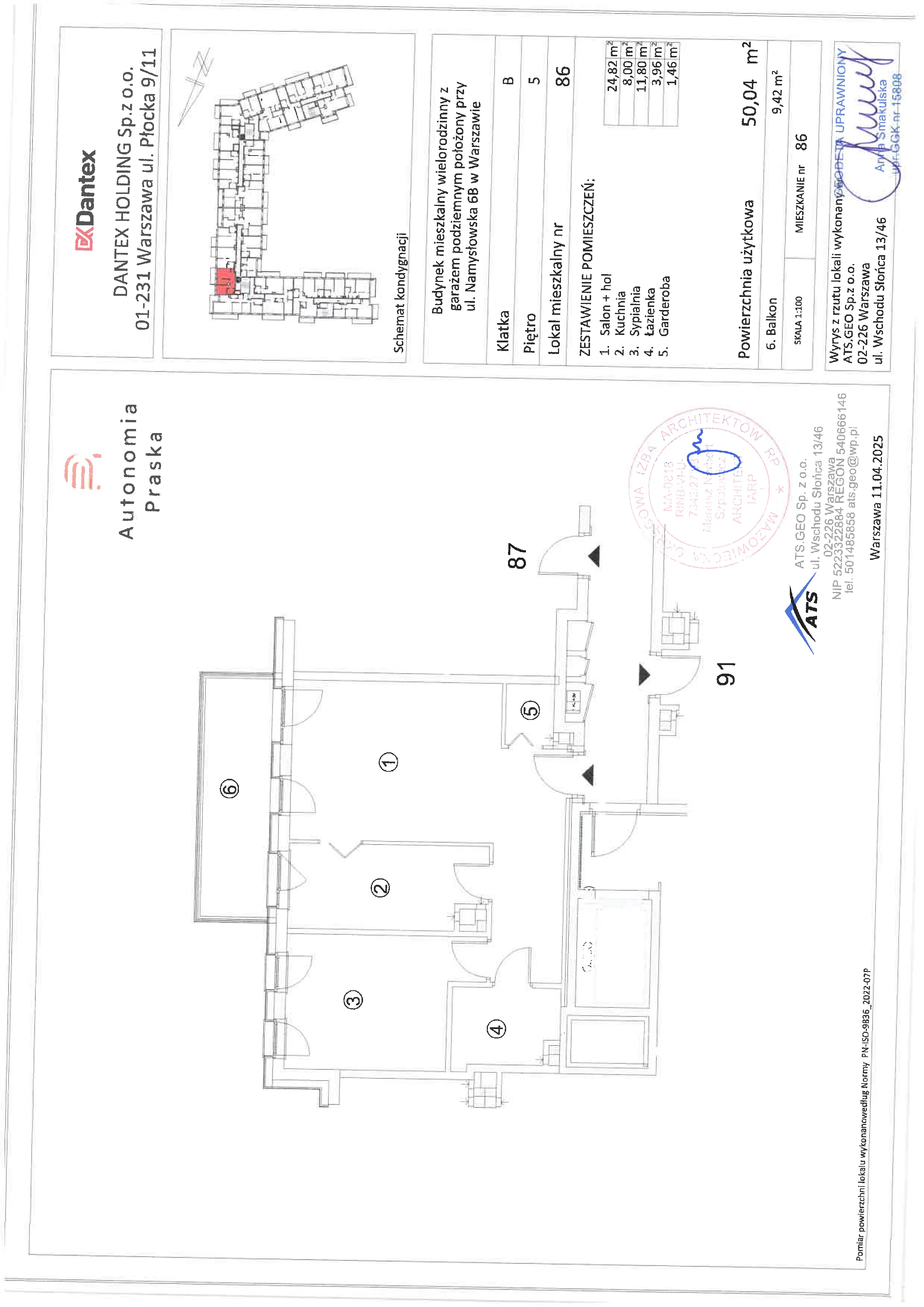 2 pokoje, mieszkanie 50,04 m², piętro 5, oferta nr 1/M86, Autonomia Praska, Warszawa, Praga Północ, ul. Namysłowska