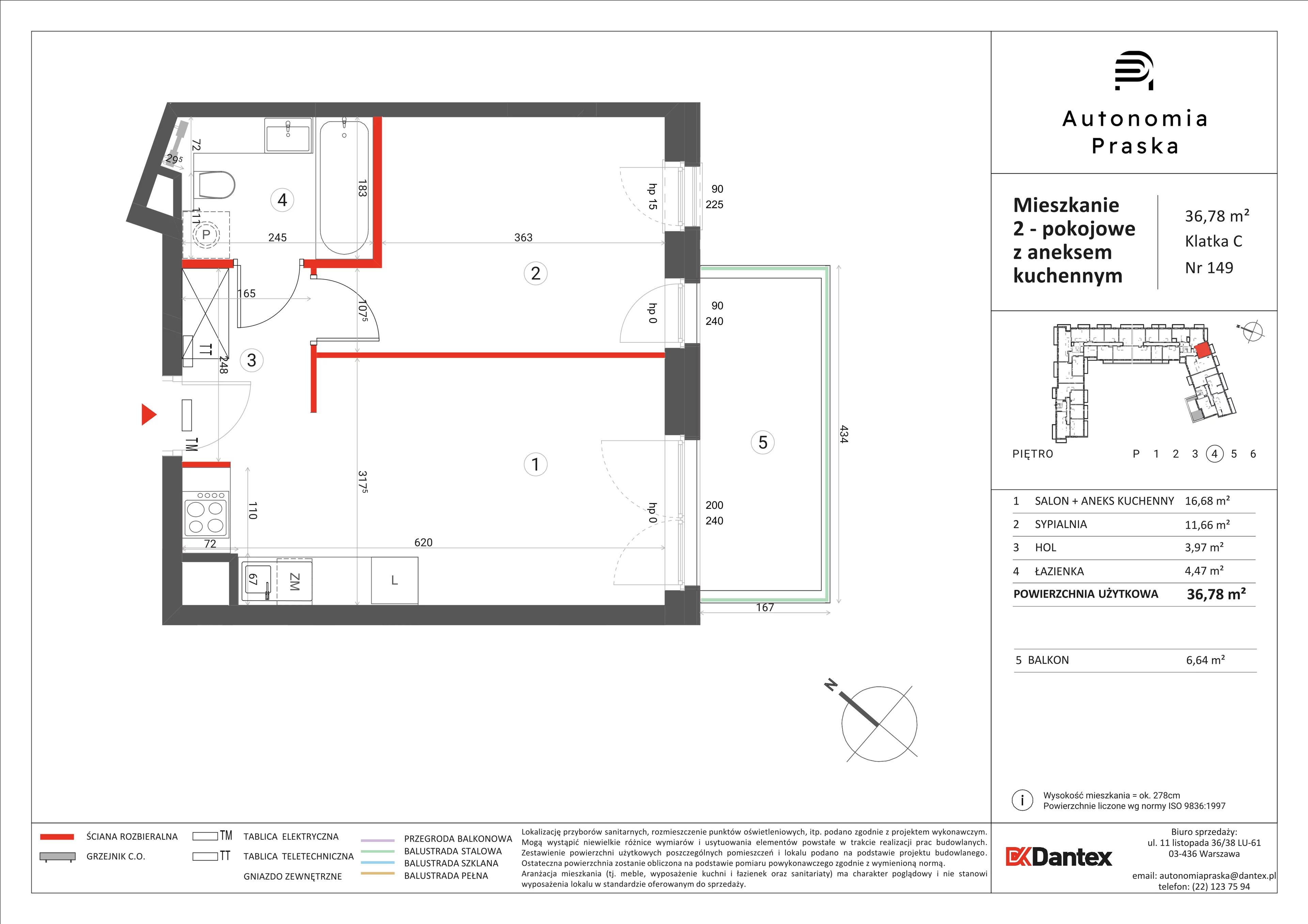 2 pokoje, mieszkanie 36,78 m², piętro 4, oferta nr 1/M149, Autonomia Praska, Warszawa, Praga Północ, ul. Namysłowska