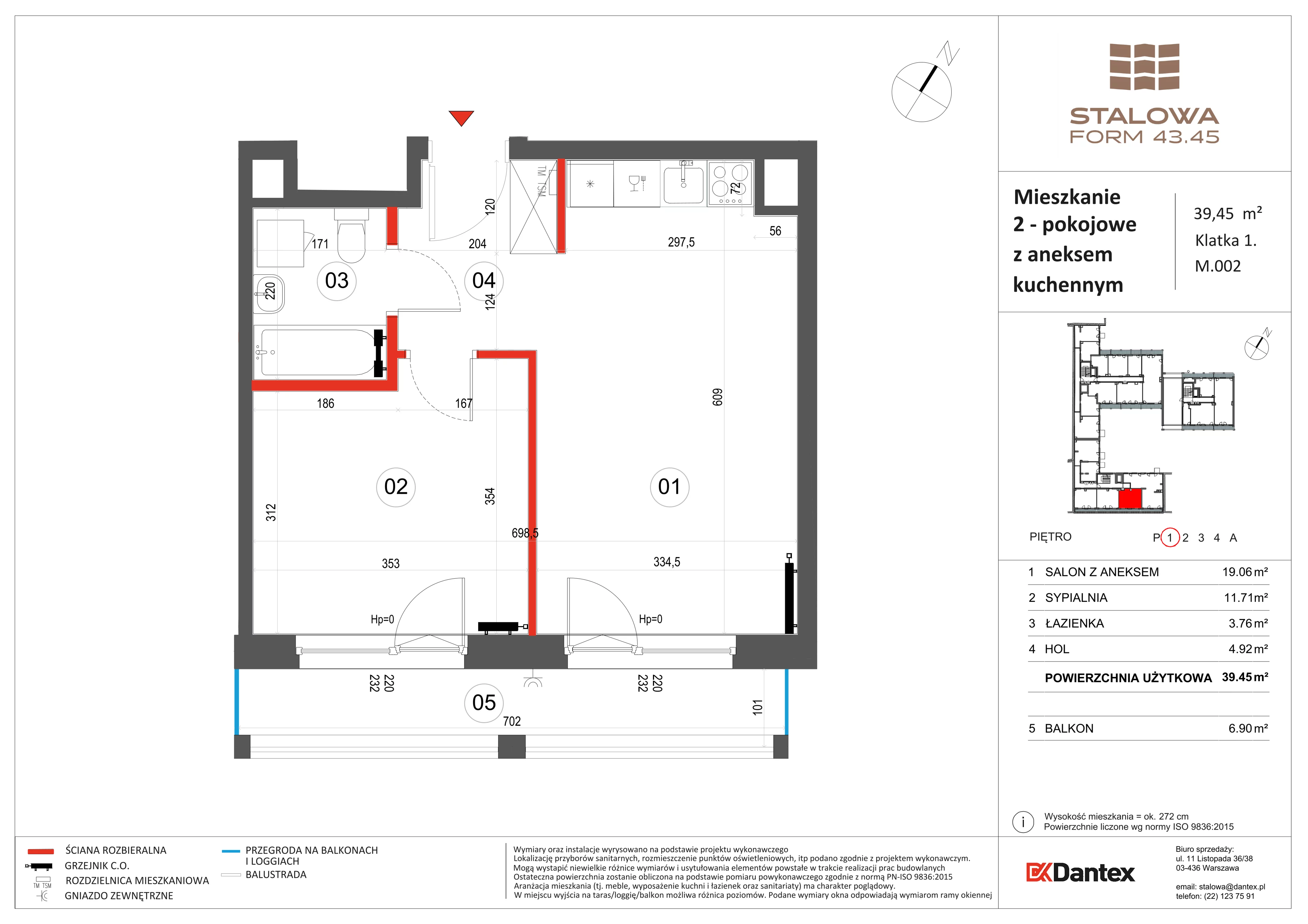 2 pokoje, mieszkanie 39,45 m², piętro 1, oferta nr 1/M002, Stalowa Form 43.45, Warszawa, Praga Północ, Nowa Praga, ul. Stalowa