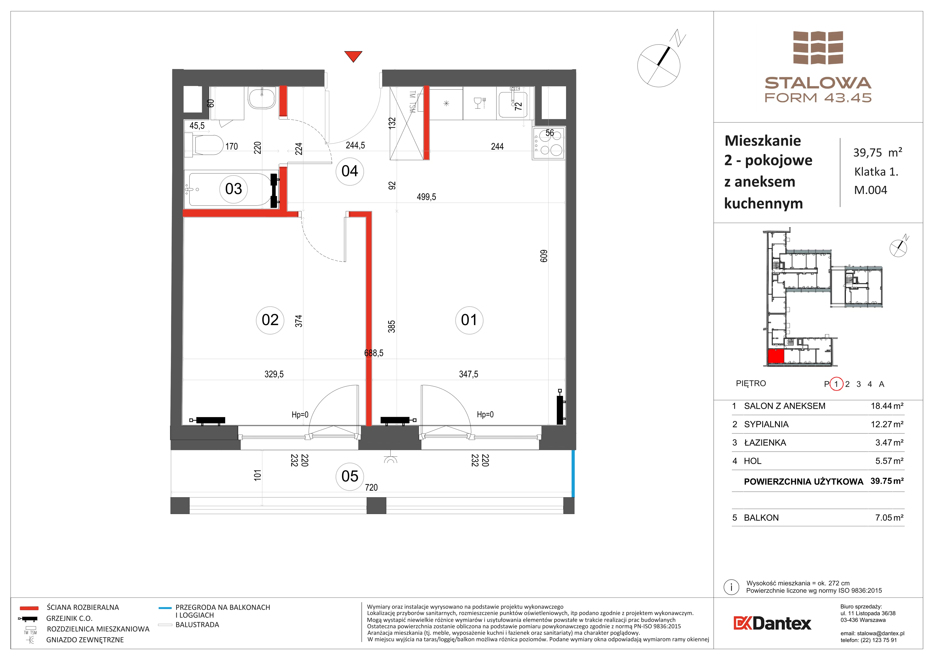 2 pokoje, mieszkanie 39,75 m², piętro 1, oferta nr 1/M004, Stalowa Form 43.45, Warszawa, Praga Północ, Nowa Praga, ul. Stalowa
