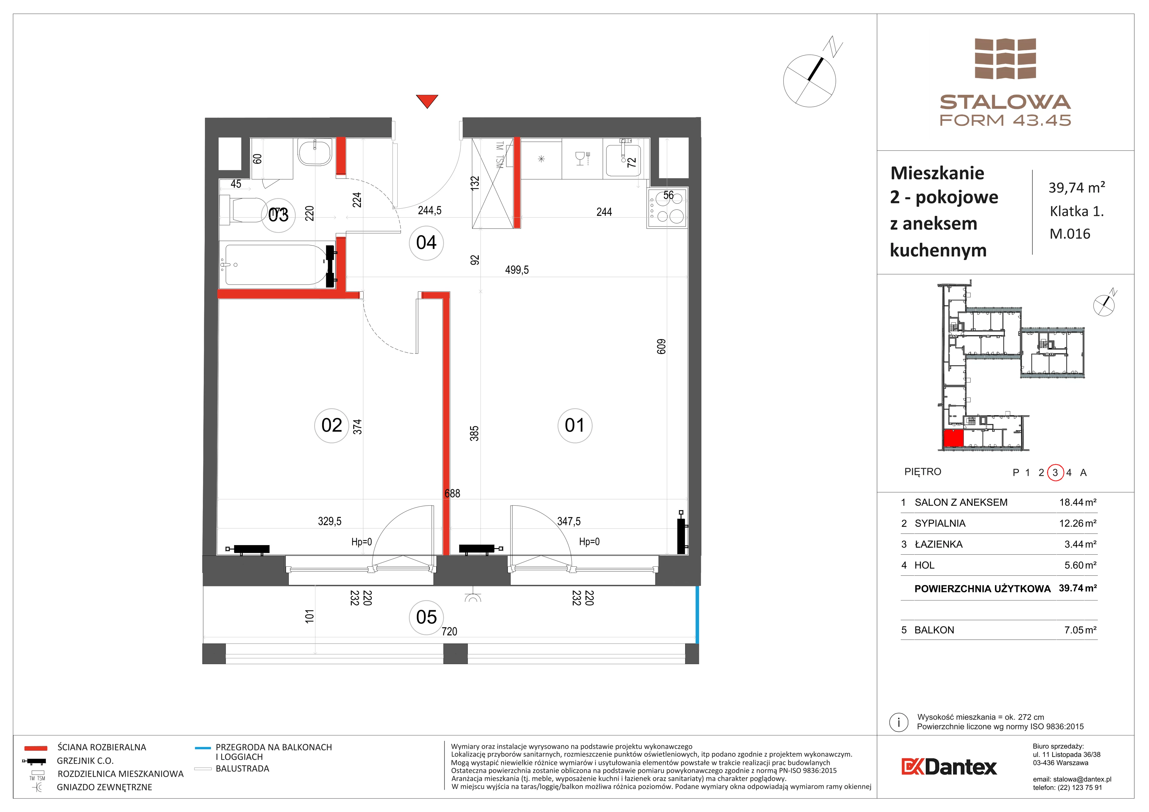 2 pokoje, mieszkanie 39,74 m², piętro 3, oferta nr 1/M016, Stalowa Form 43.45, Warszawa, Praga Północ, Nowa Praga, ul. Stalowa