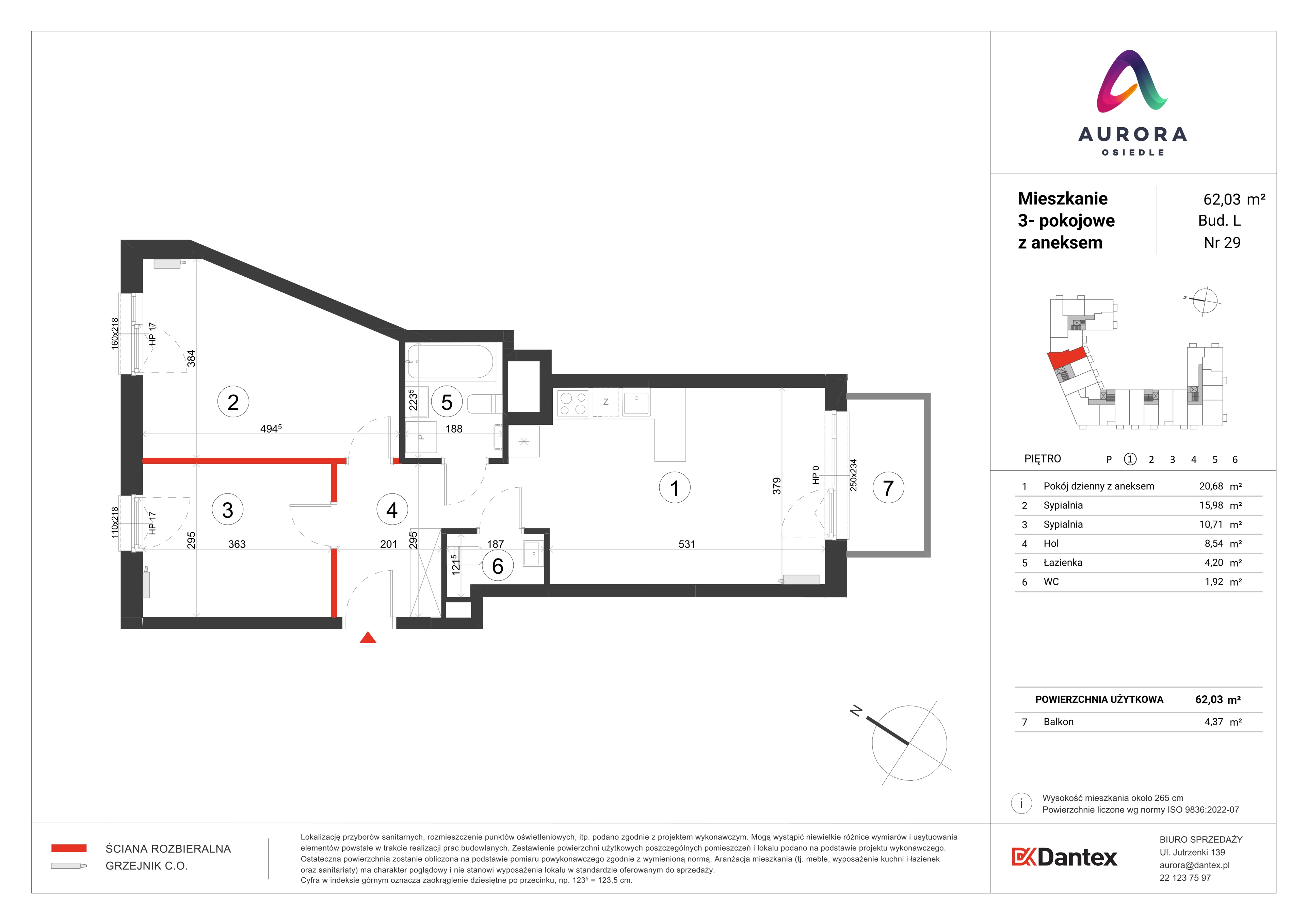 Mieszkanie 62,03 m², piętro 1, oferta nr L1/M029, Osiedle Aurora, Warszawa, Włochy, Raków, ul. Jutrzenki / Wschodu Słońca