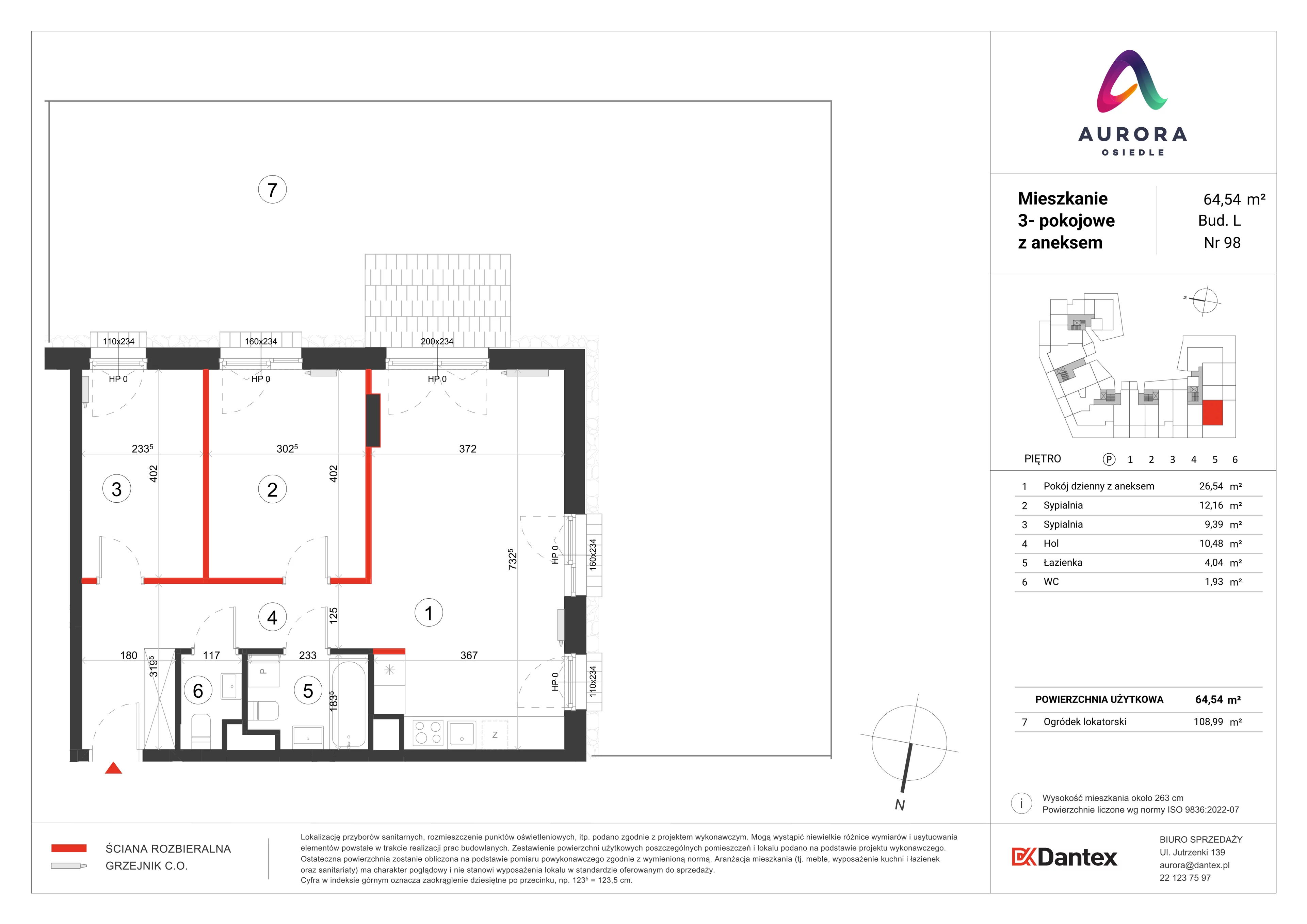 Mieszkanie 64,54 m², parter, oferta nr L1/M098, Osiedle Aurora, Warszawa, Włochy, Raków, ul. Jutrzenki / Wschodu Słońca