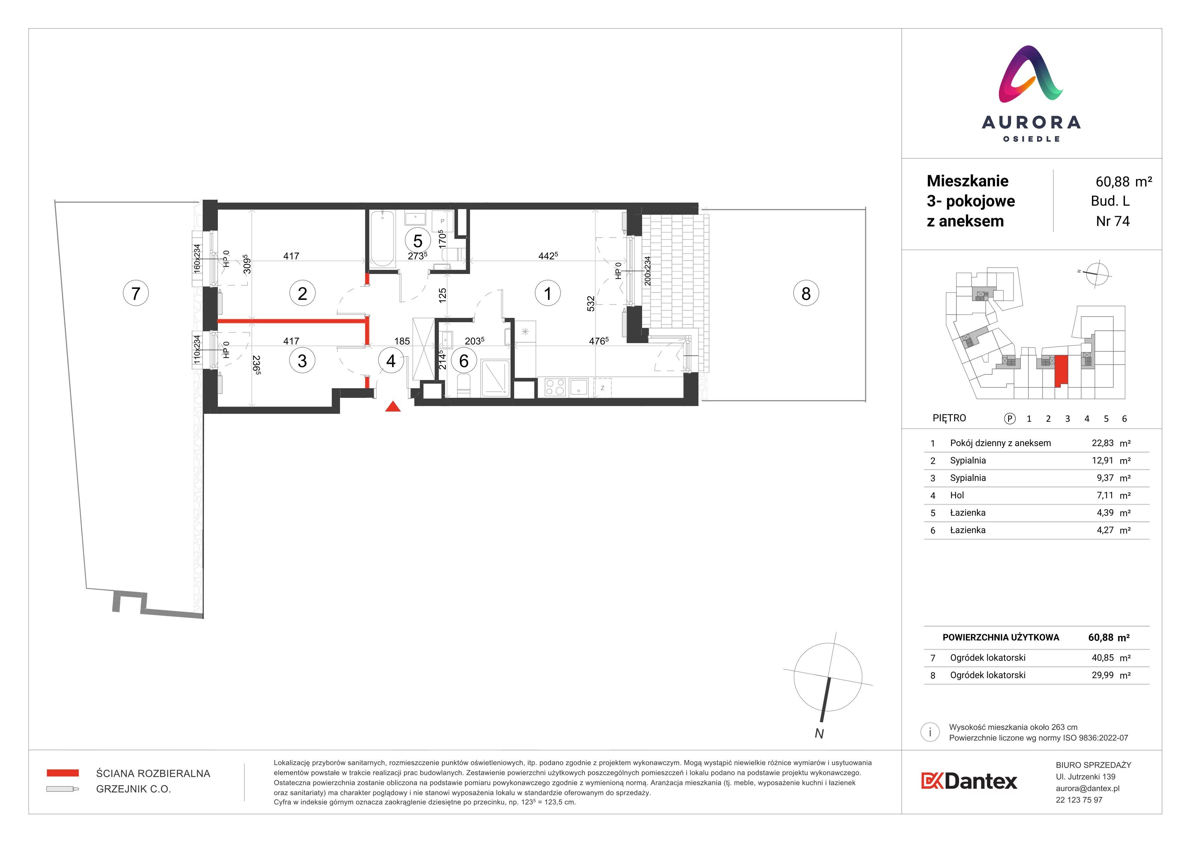 3 pokoje, mieszkanie 60,88 m², parter, oferta nr L1/M074, Osiedle Aurora, Warszawa, Włochy, Raków, ul. Jutrzenki / Wschodu Słońca