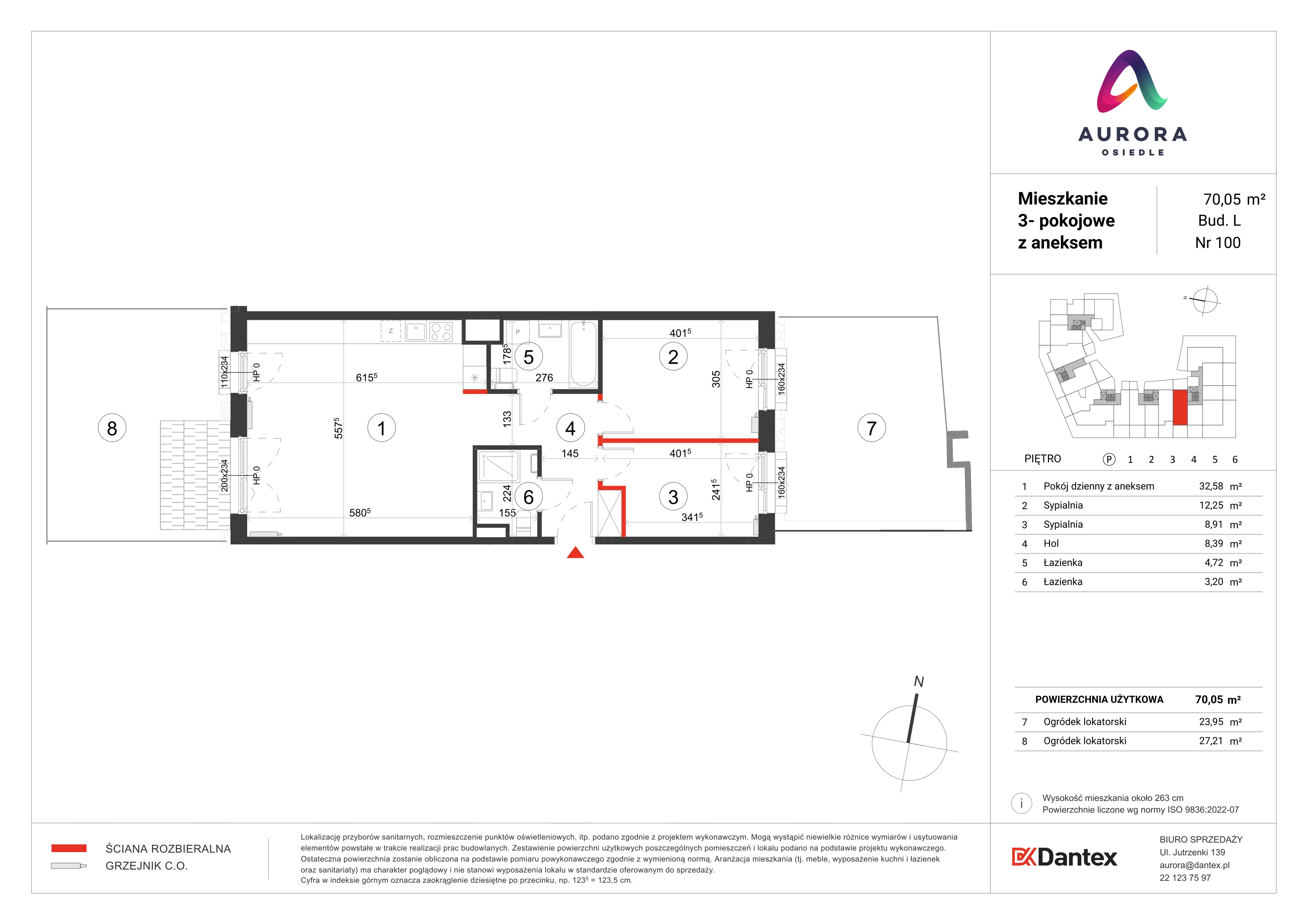 3 pokoje, mieszkanie 70,05 m², parter, oferta nr L1/M100, Osiedle Aurora, Warszawa, Włochy, Raków, ul. Jutrzenki / Wschodu Słońca