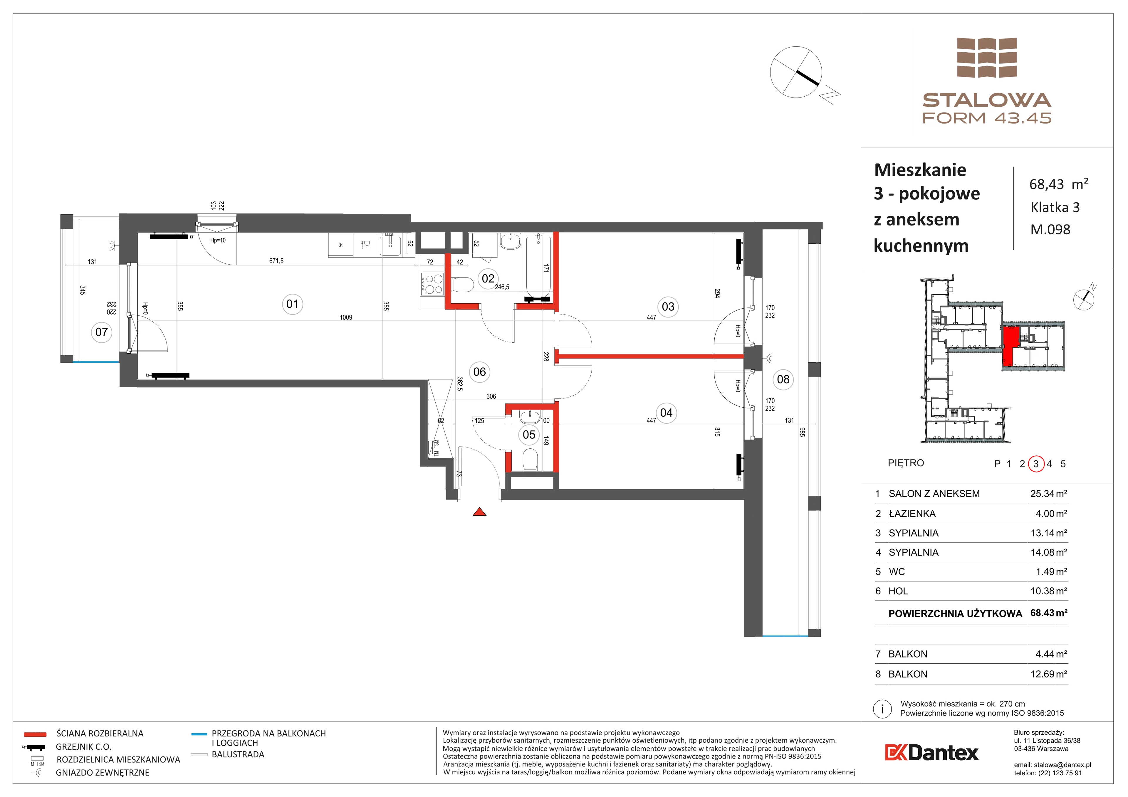 3 pokoje, mieszkanie 68,43 m², piętro 3, oferta nr 1/M098, Stalowa Form 43.45, Warszawa, Praga Północ, Nowa Praga, ul. Stalowa