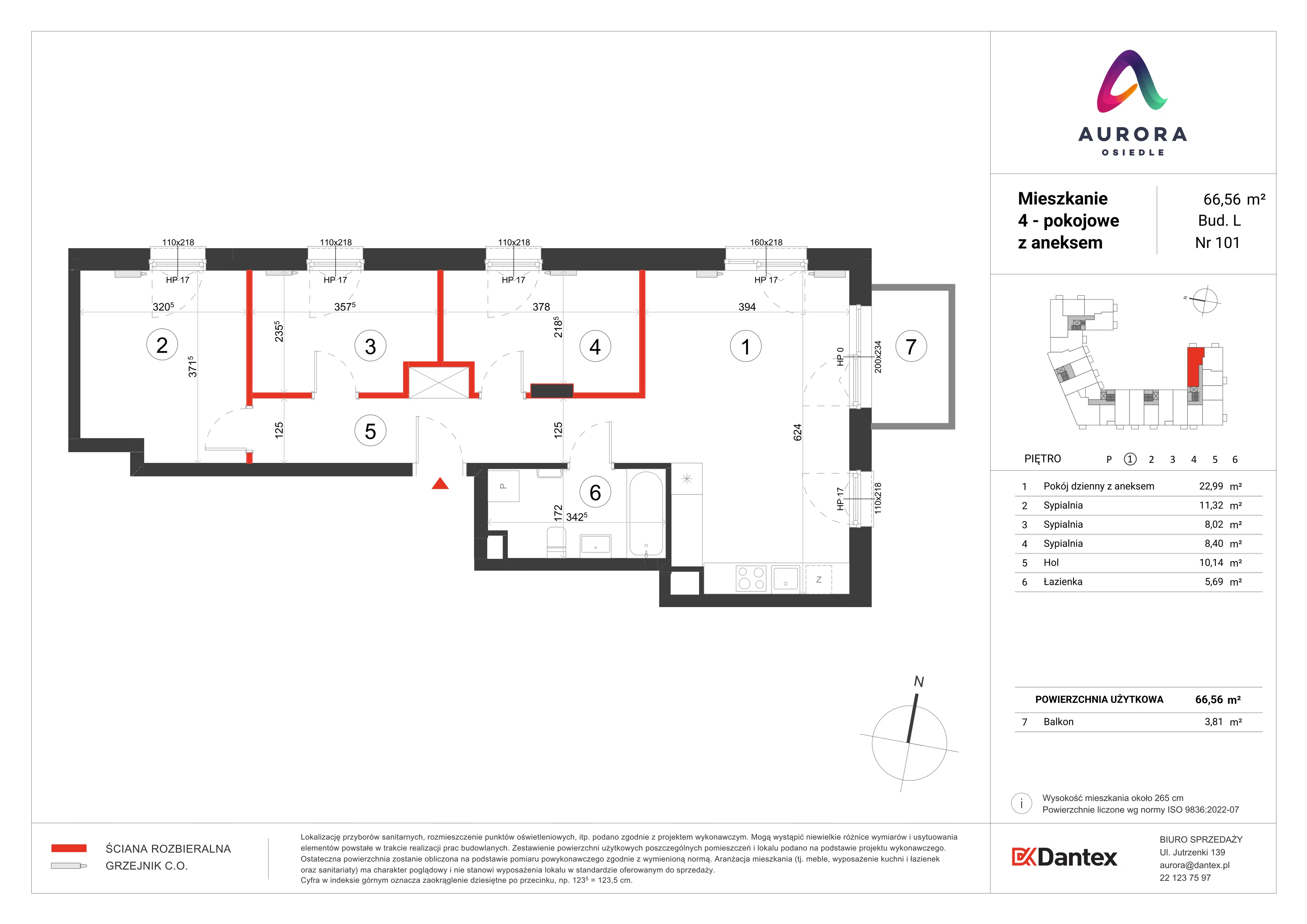 Mieszkanie 66,56 m², piętro 1, oferta nr L1/M101, Osiedle Aurora, Warszawa, Włochy, Raków, ul. Jutrzenki / Wschodu Słońca