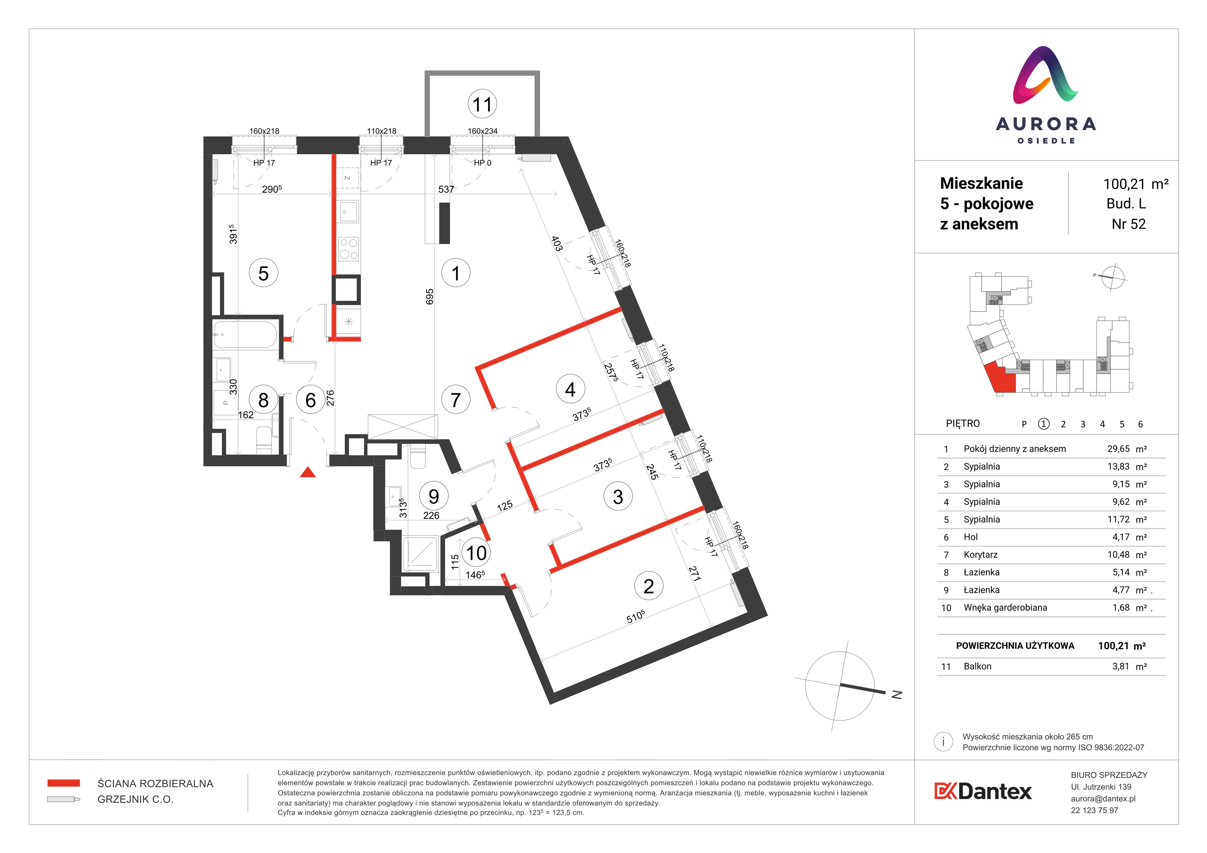 5 pokoi, mieszkanie 100,21 m², piętro 1, oferta nr L1/M052, Osiedle Aurora, Warszawa, Włochy, Raków, ul. Jutrzenki / Wschodu Słońca
