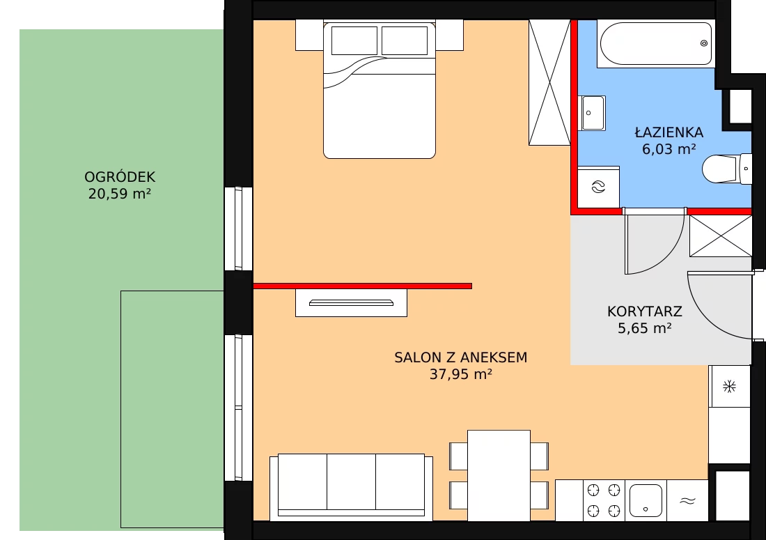 1 pokój, mieszkanie 43,06 m², parter, oferta nr D4-D5/M073, Ursus Vita, Warszawa, Ursus, Szamoty, ul. Herbu Oksza