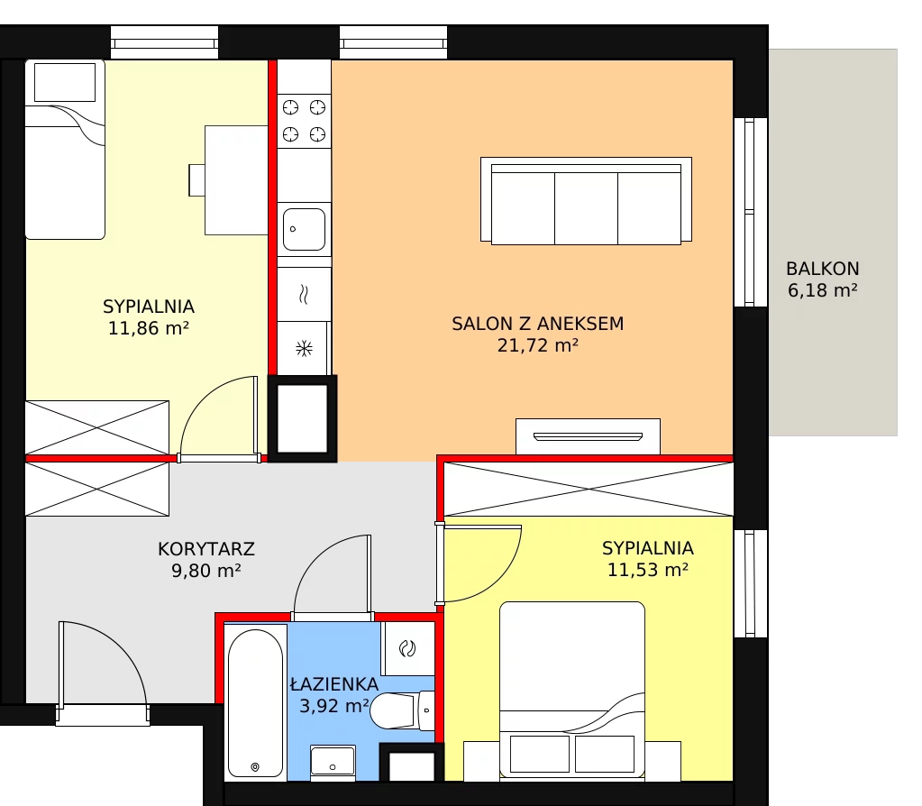 3 pokoje, mieszkanie 58,83 m², piętro 1, oferta nr D4-D5/M079, Ursus Vita, Warszawa, Ursus, Szamoty, ul. Herbu Oksza